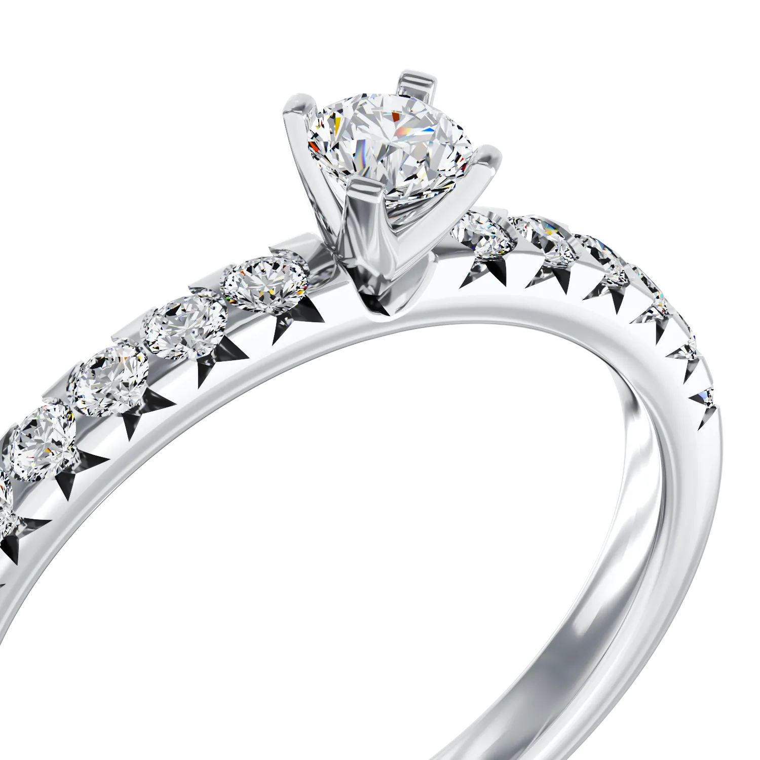 Годежен пръстен от 18K бяло злато с 0.15ct диамант и 0.25ct диаманти