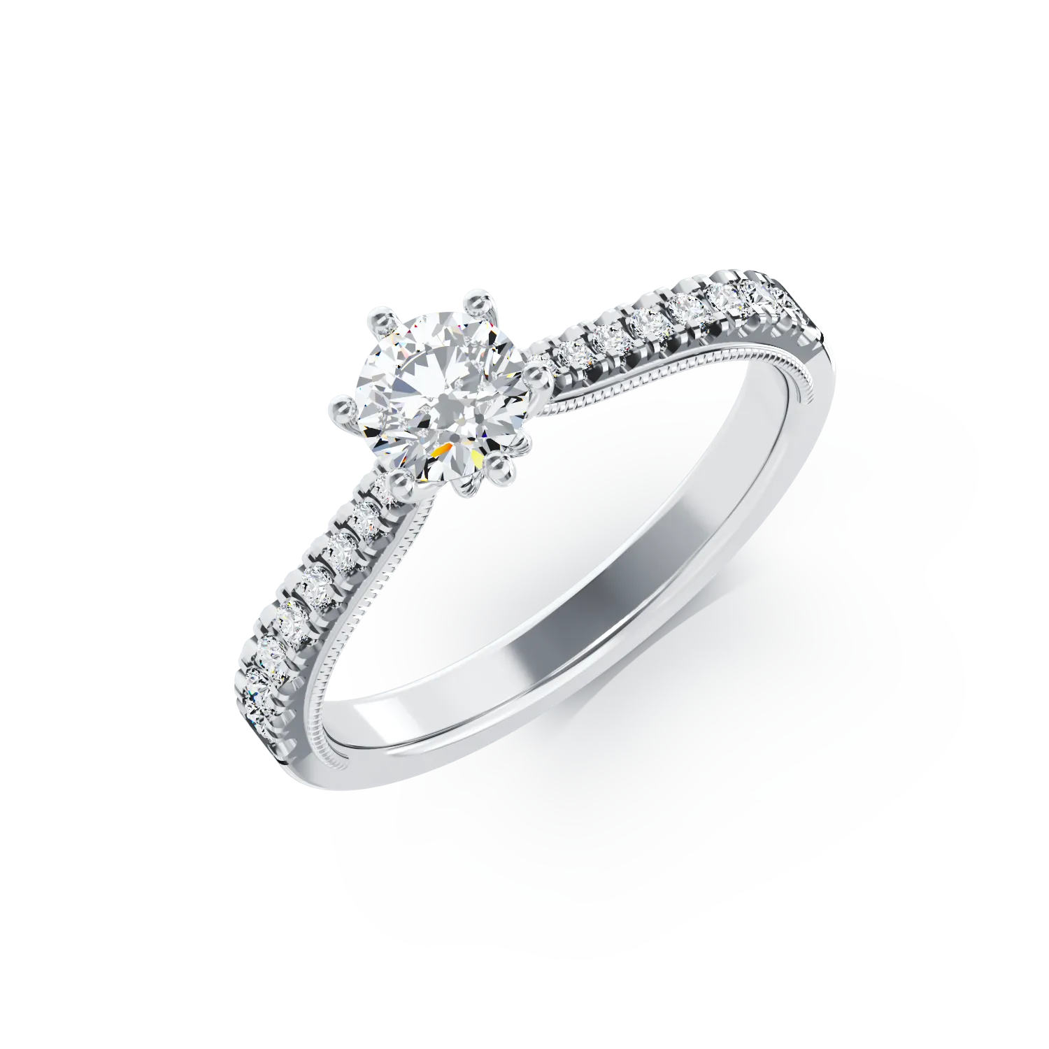 Inel de logodna din aur alb de 18K cu diamant de 0.16ct si diamante de 0.18ct