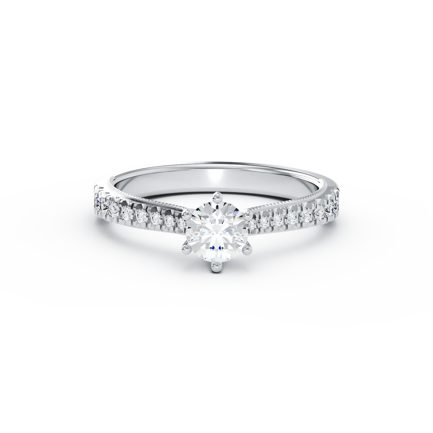 Eljegyzési gyűrű 18K-os fehér aranyból 0,16ct gyémánttal és 0,17ct gyémánttal. Gramm: 2,31