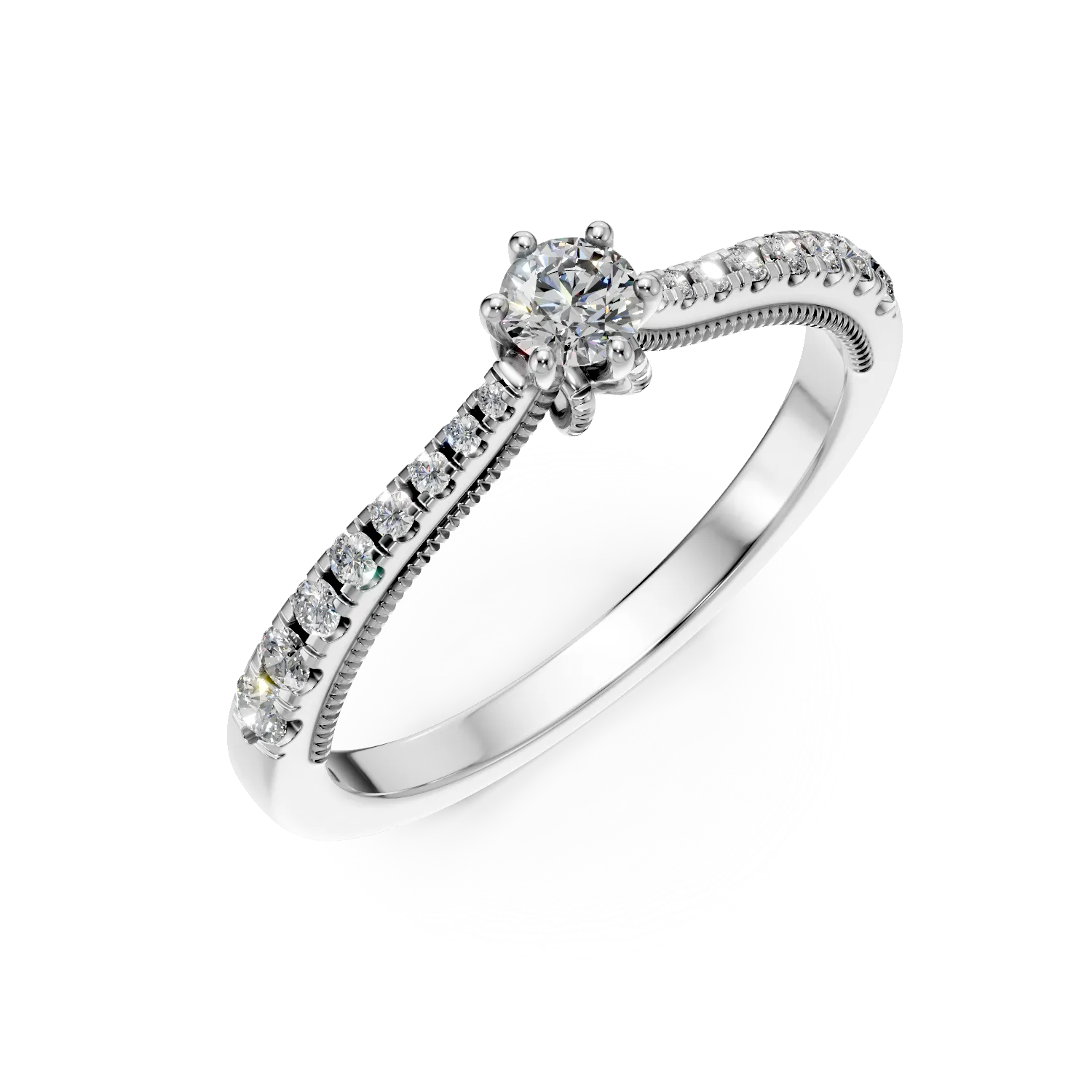 Teilor Inel de logodna din aur alb cu diamant de 0.16ct si diamante de 0.18ct