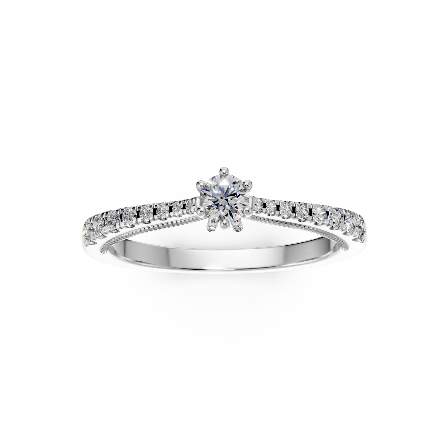 Inel de logodna din aur alb de 18K cu diamant de 0.16ct si diamante de 0.18ct