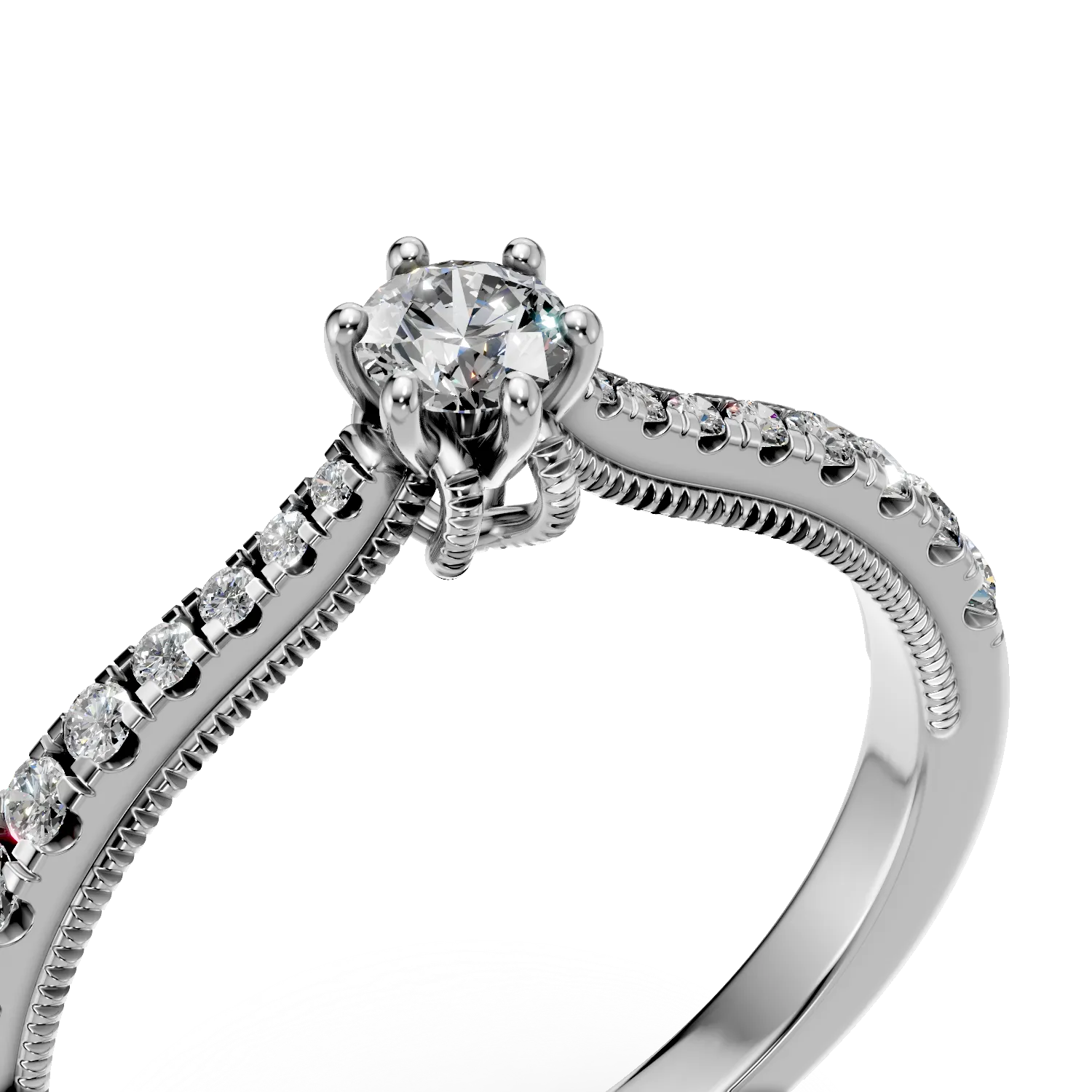 Inel de logodna din aur alb de 18K cu diamant de 0.16ct si diamante de 0.18ct