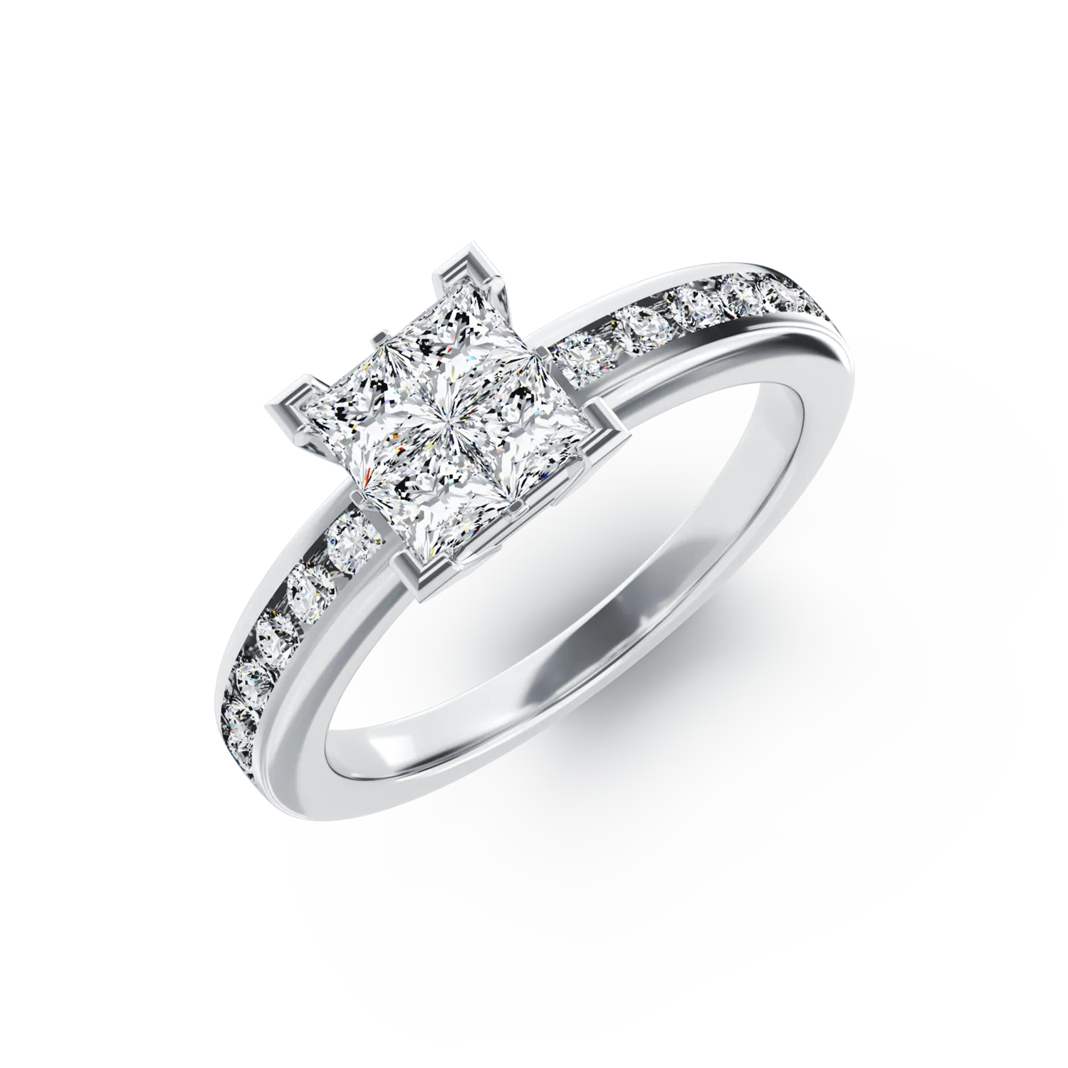 Inel de logodna din aur alb de 18K cu diamante de 0.74ct