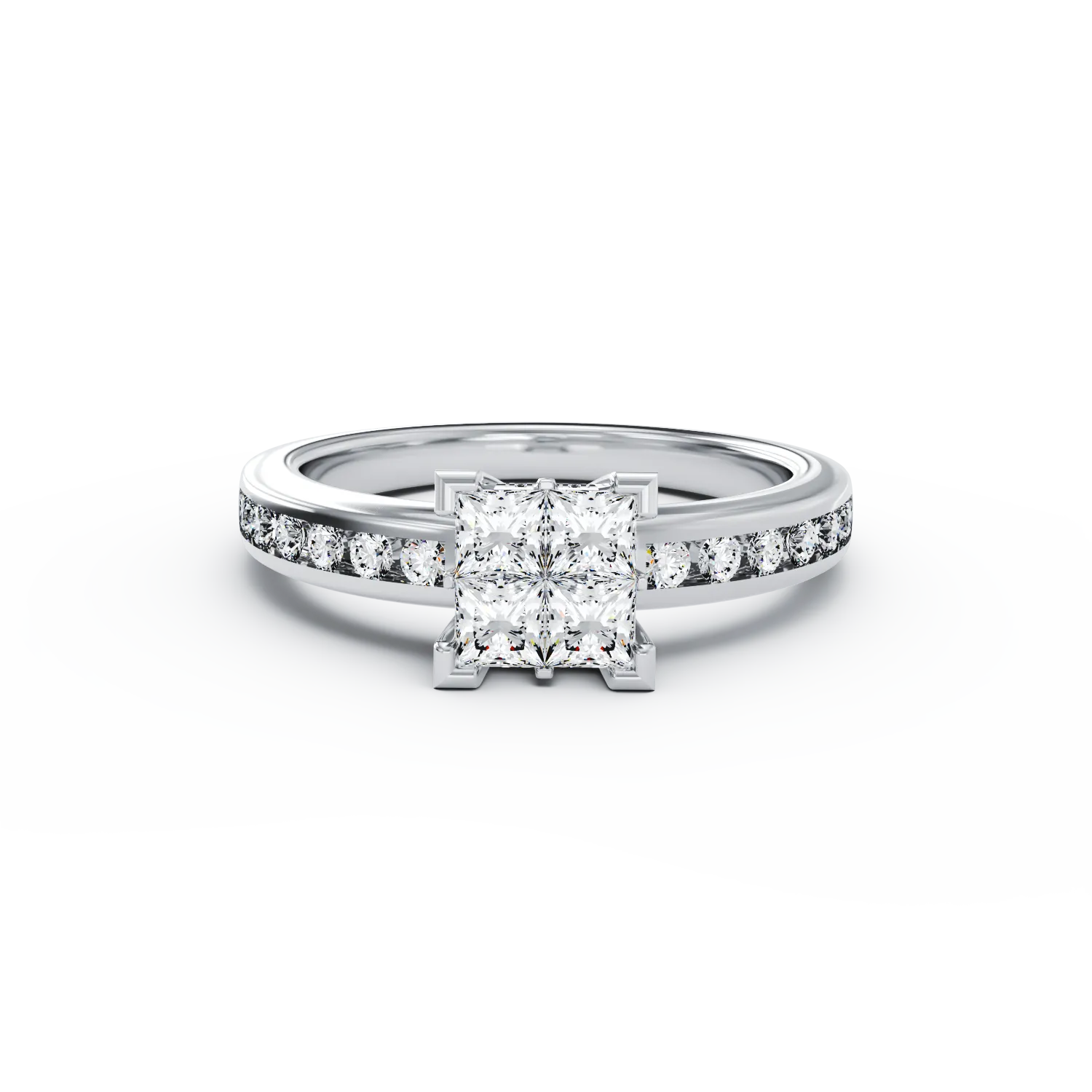 Inel de logodna din aur alb de 18K cu diamante de 0.74ct