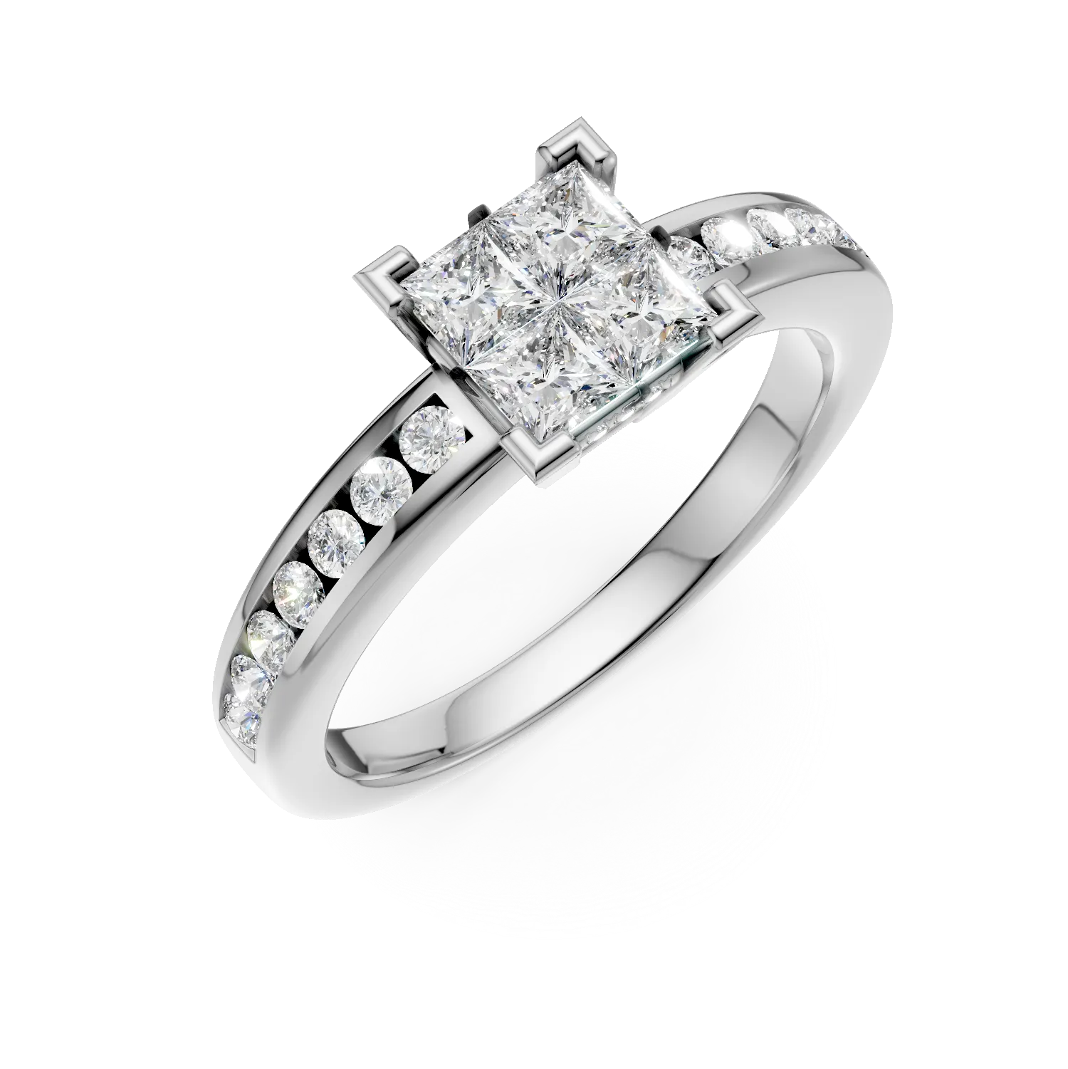 Teilor Inel de logodna din aur alb cu diamant princess de 0.5ct si diamante de 0.2ct