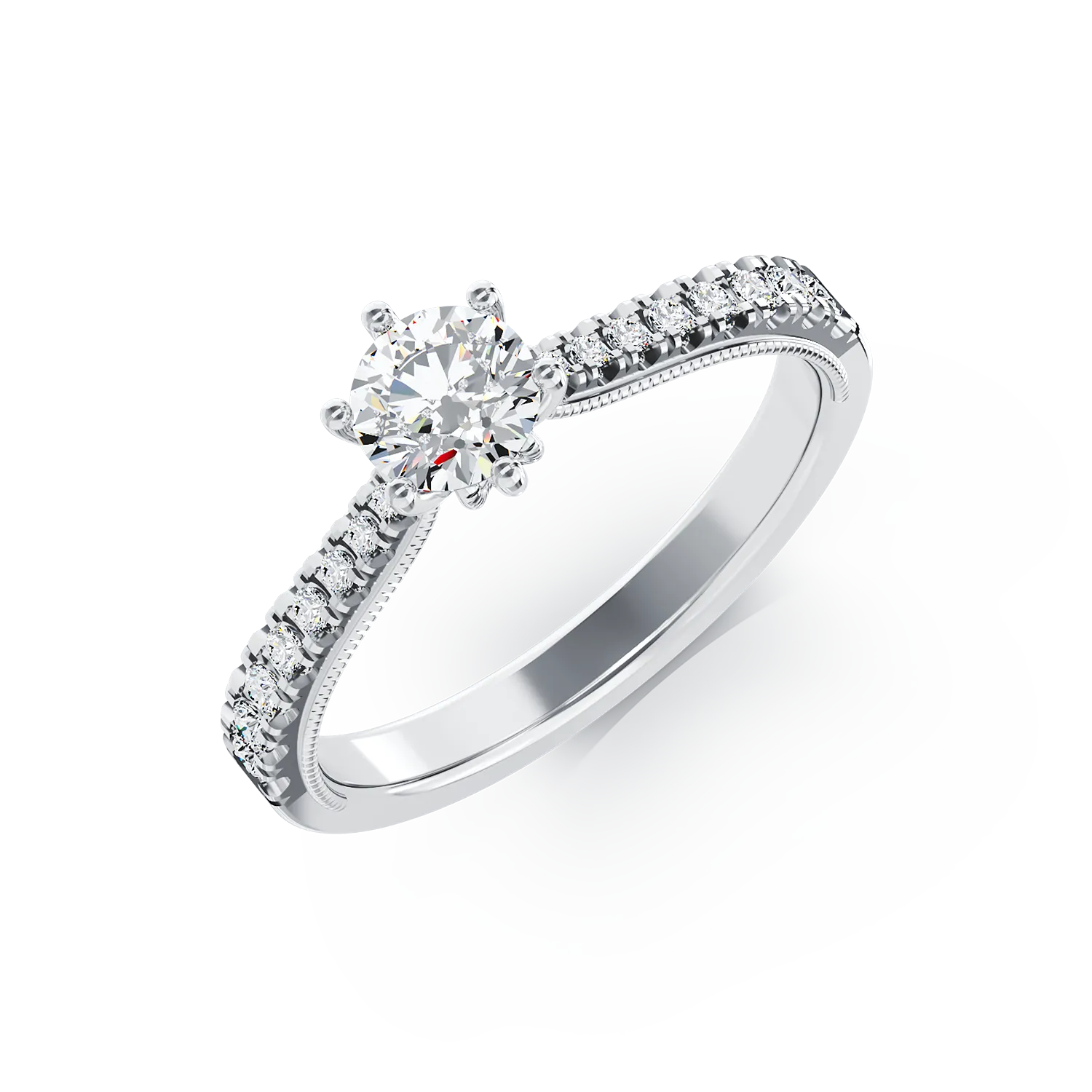 Годежен пръстен от 18K бяло злато с 0.24ct диамант и 0.18ct диаманти