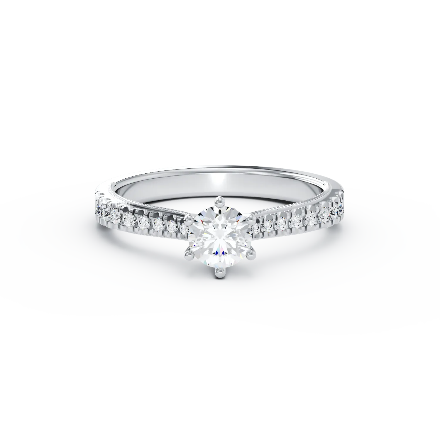 Годежен пръстен от 18K бяло злато с 0.24ct диамант и 0.18ct диаманти