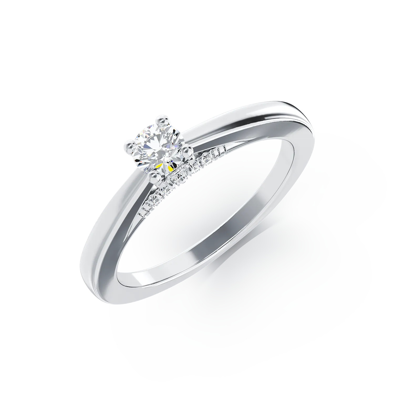 Inel de logodna din aur alb de 18K cu diamant de 0.1ct si diamante de 0.04ct