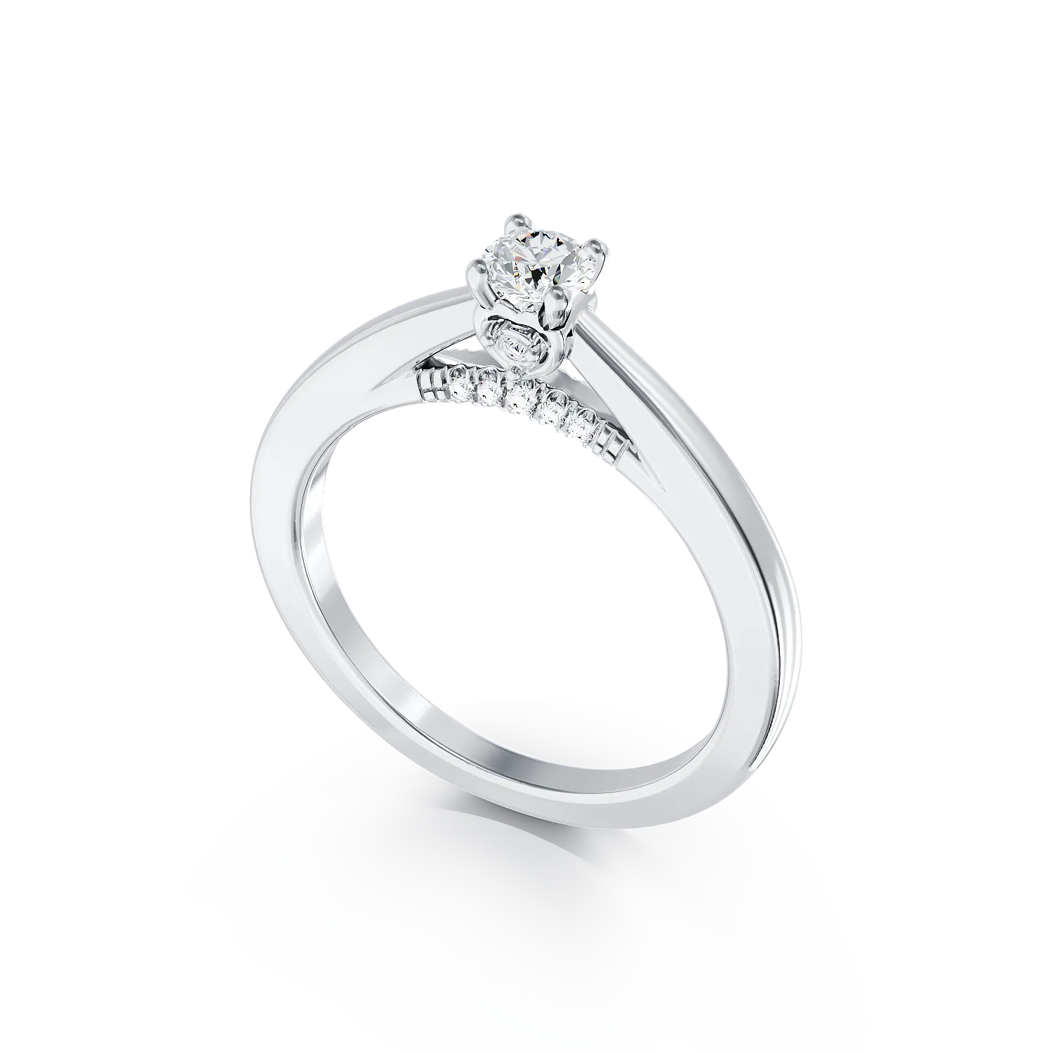 Годежен пръстен от 18K бяло злато с 0.1ct диамант и 0.04ct диаманти