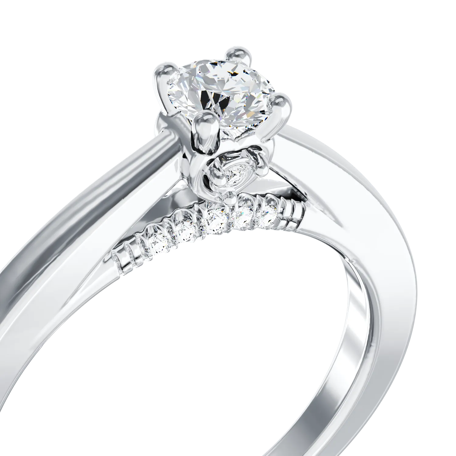 Годежен пръстен от 18K бяло злато с 0.1ct диамант и 0.04ct диаманти