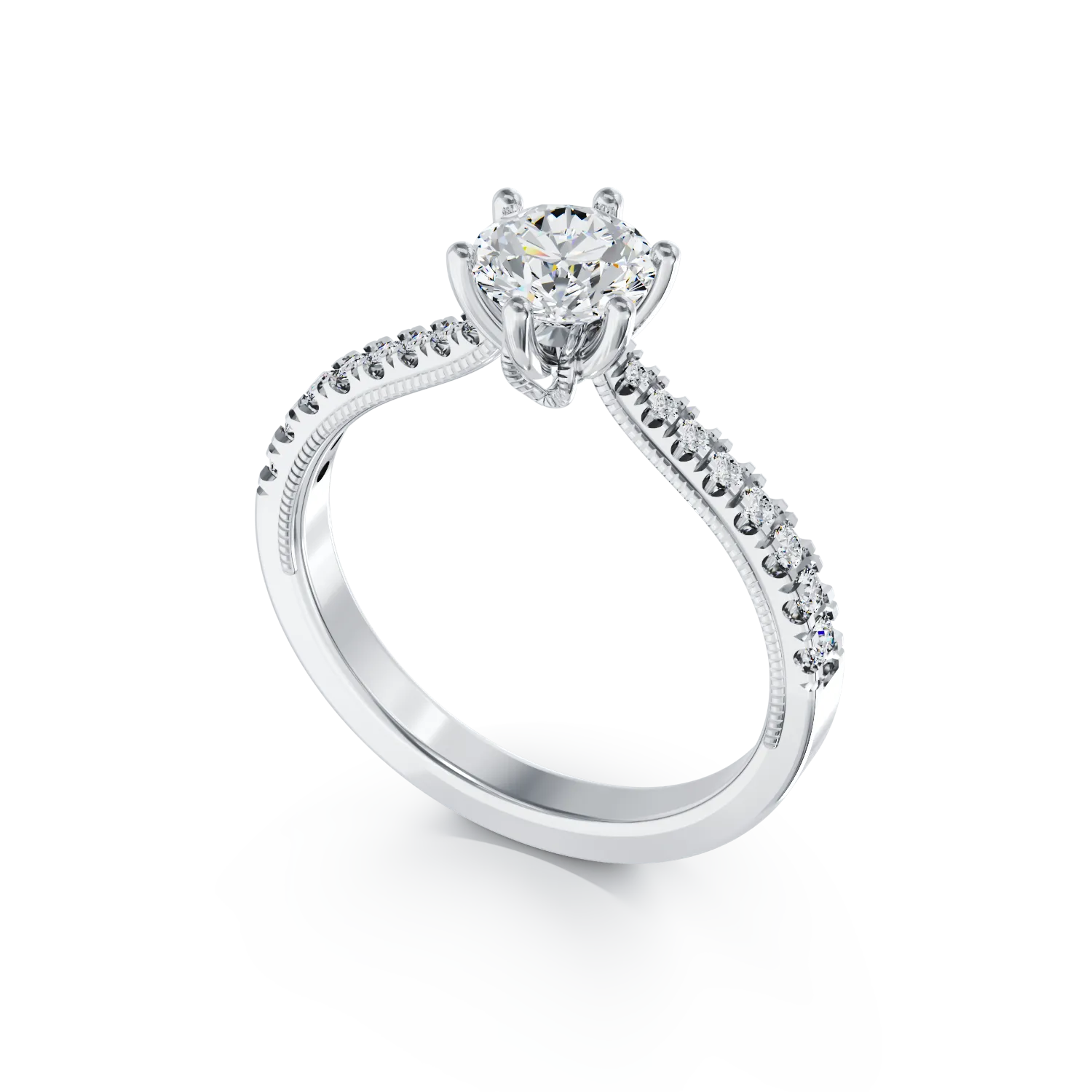 Годежен пръстен от 18K бяло злато с 0.4ct диамант и 0.23ct диаманти