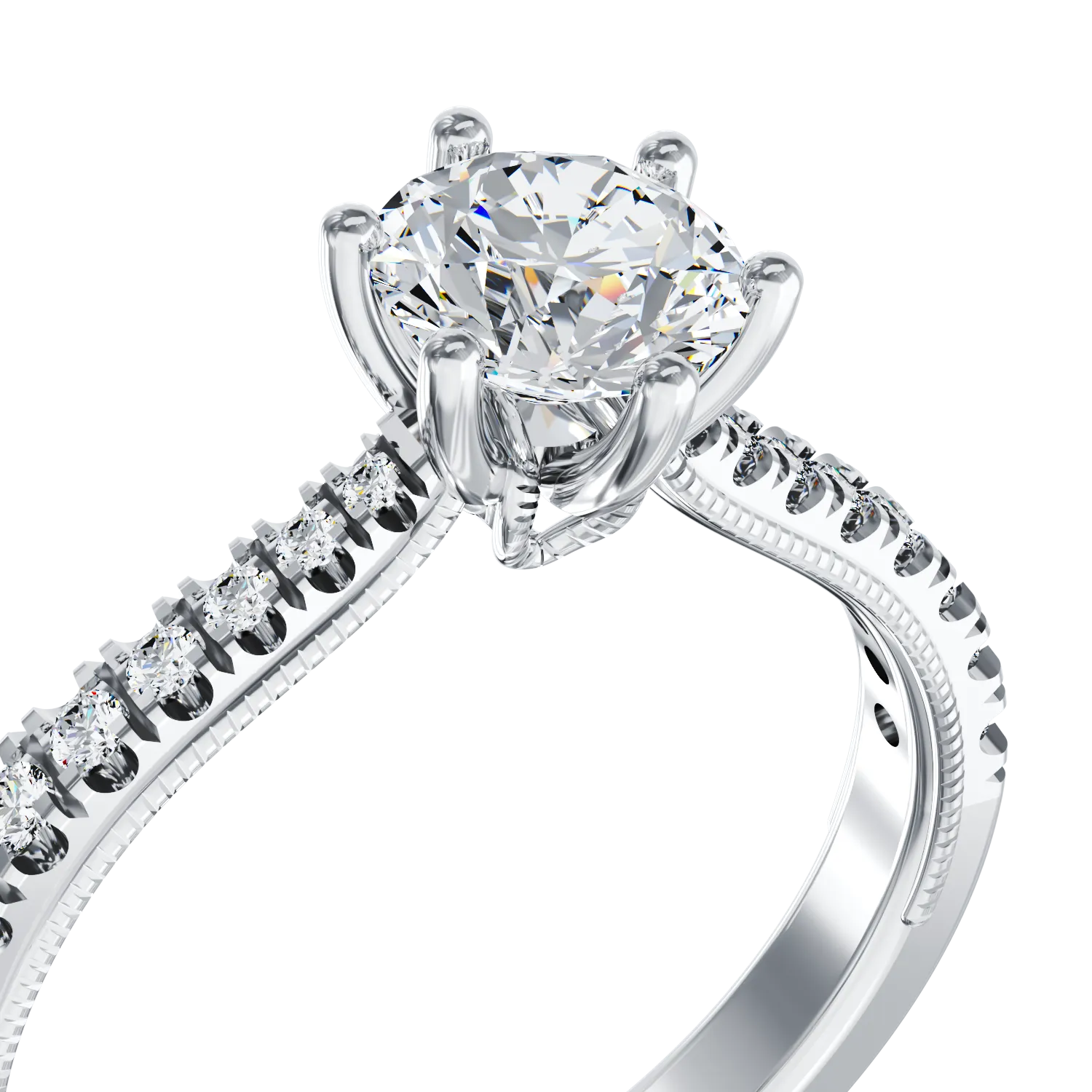 Годежен пръстен от 18K бяло злато с 0.4ct диамант и 0.23ct диаманти