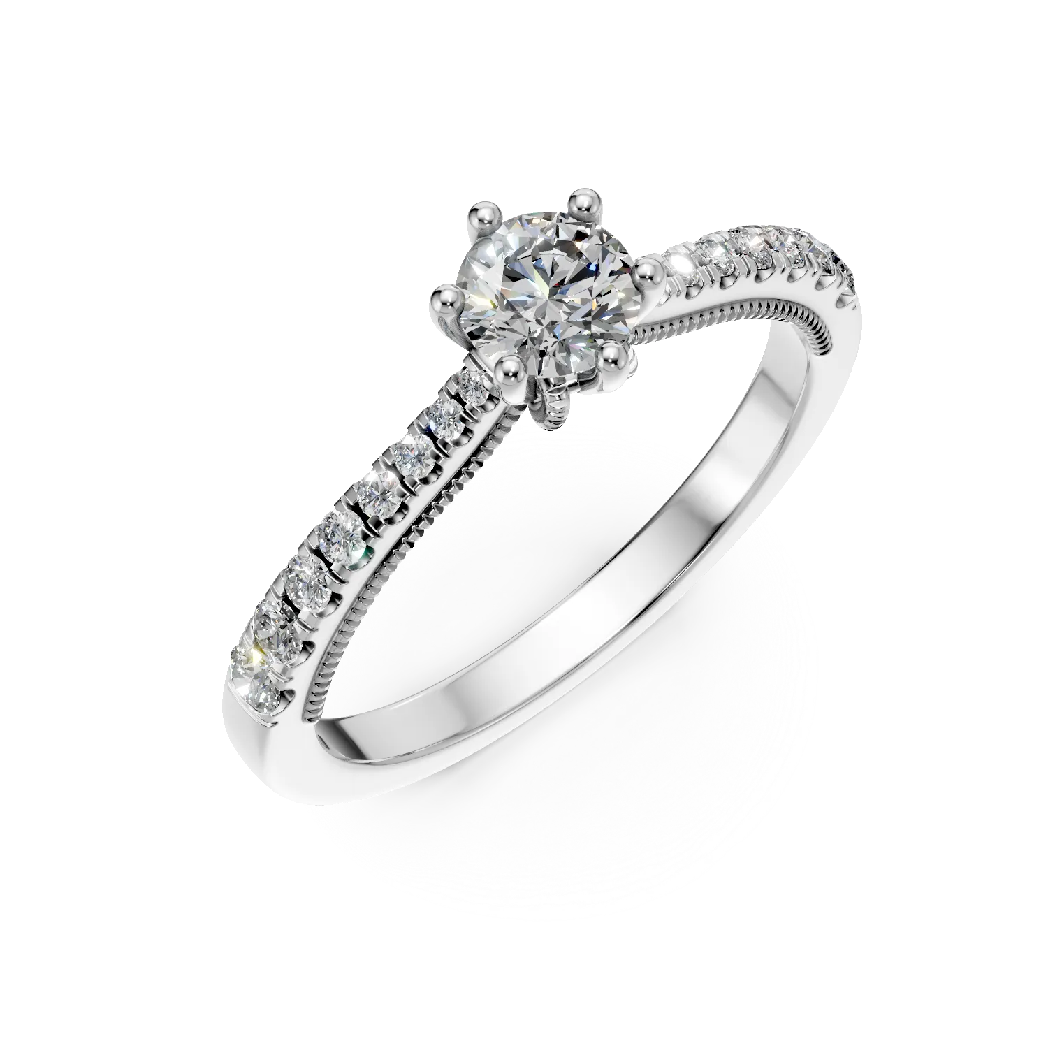 Inel de logodna din aur alb cu diamant de 0.4ct si diamante de 0.23ct
