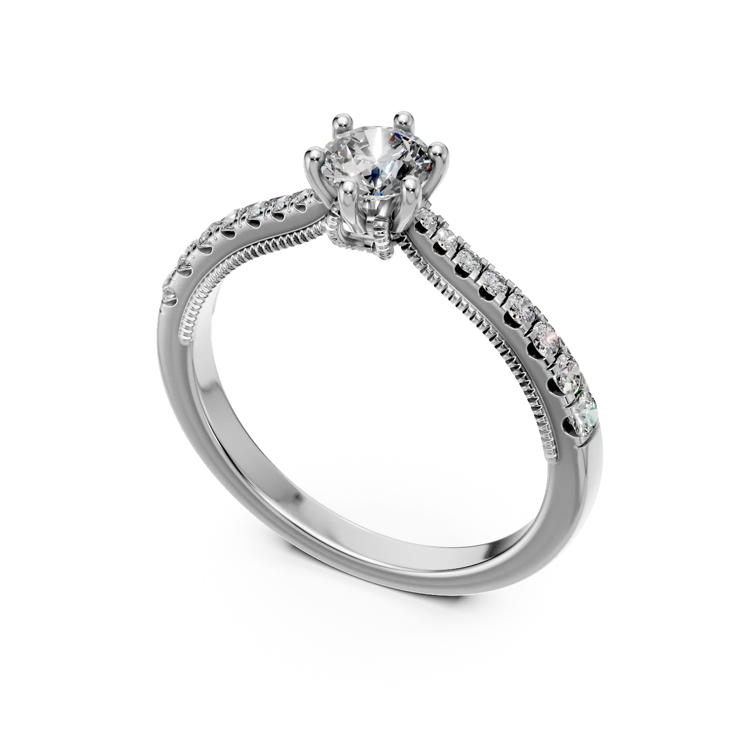 Inel de logodna din aur alb de 18K cu diamant de 0.4ct si diamante de 0.23ct