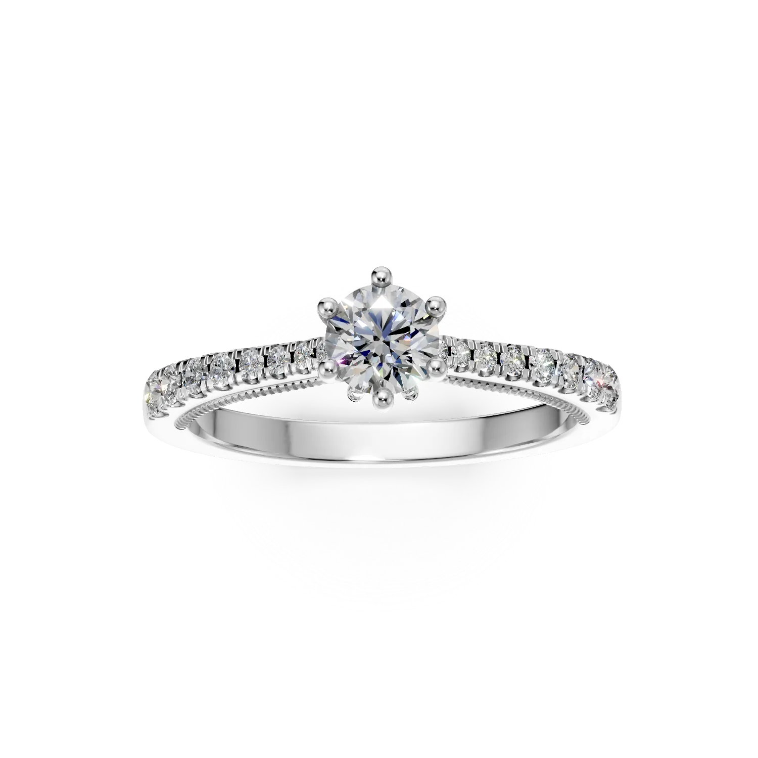 Inel de logodna din aur alb de 18K cu diamant de 0.4ct si diamante de 0.23ct