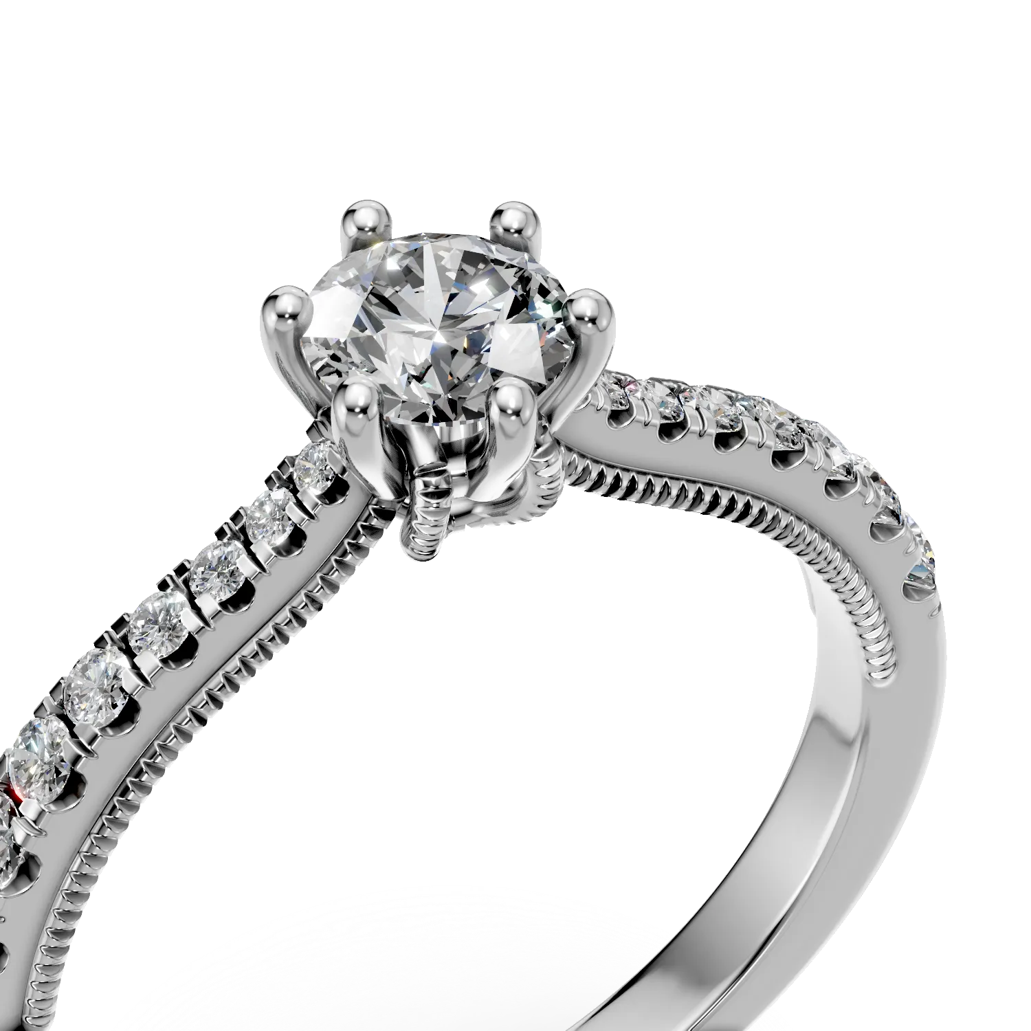 Inel de logodna din aur alb de 18K cu diamant de 0.4ct si diamante de 0.23ct