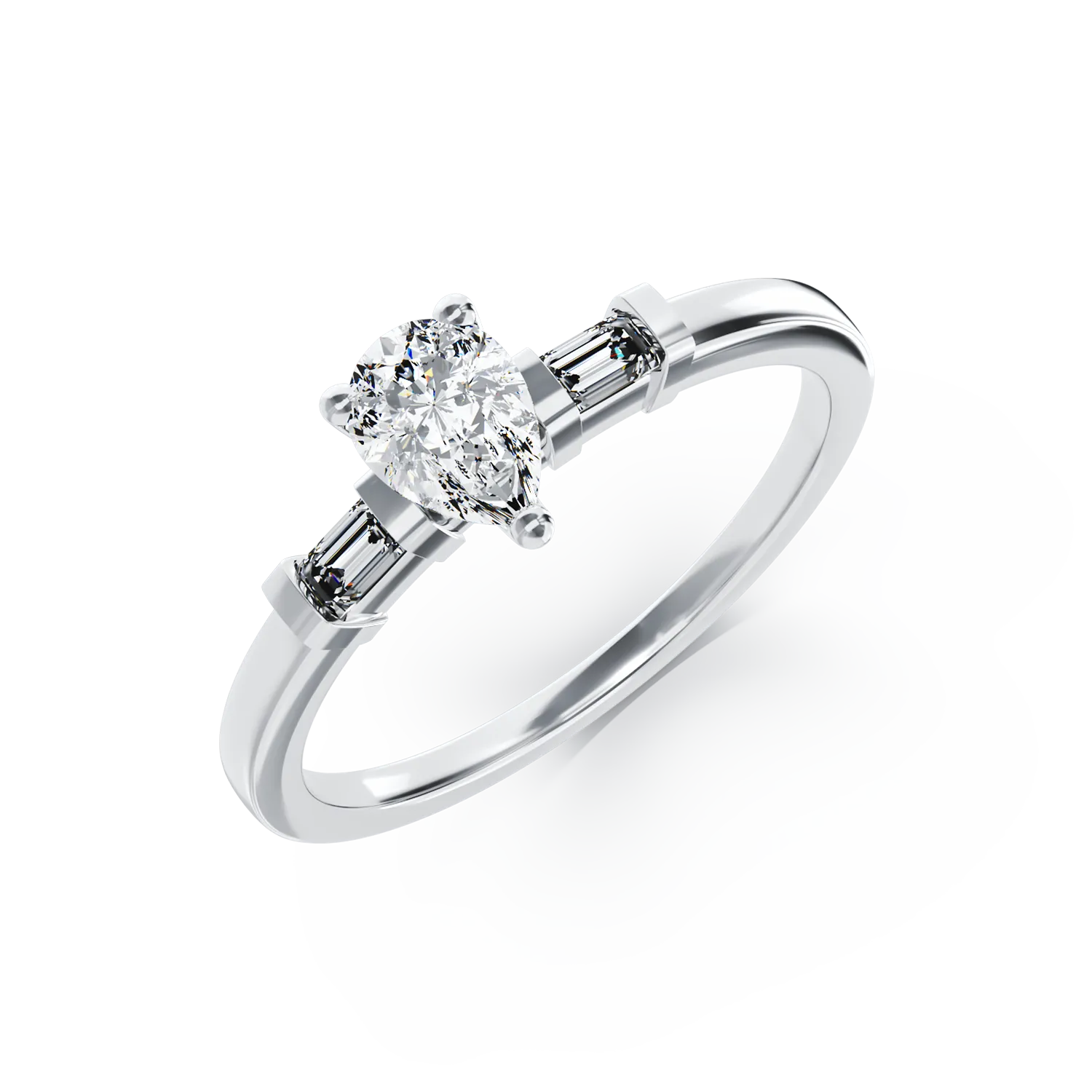 Inel de logodna din aur alb de 18K cu diamant de 0.41ct si diamante de 0.08ct