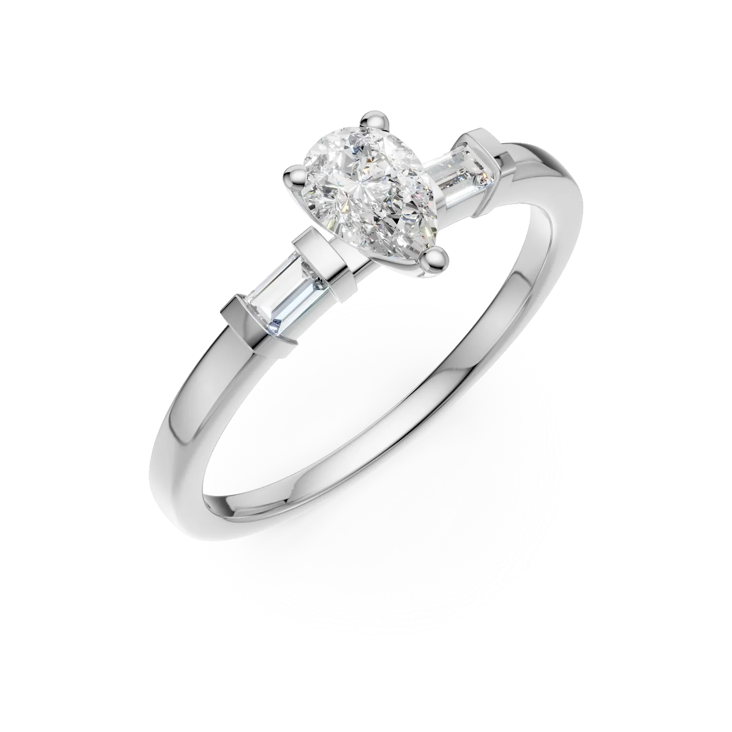 Teilor Inel de logodna din aur alb cu diamant pear de 0.4ct si diamante baguette de 0.08ct