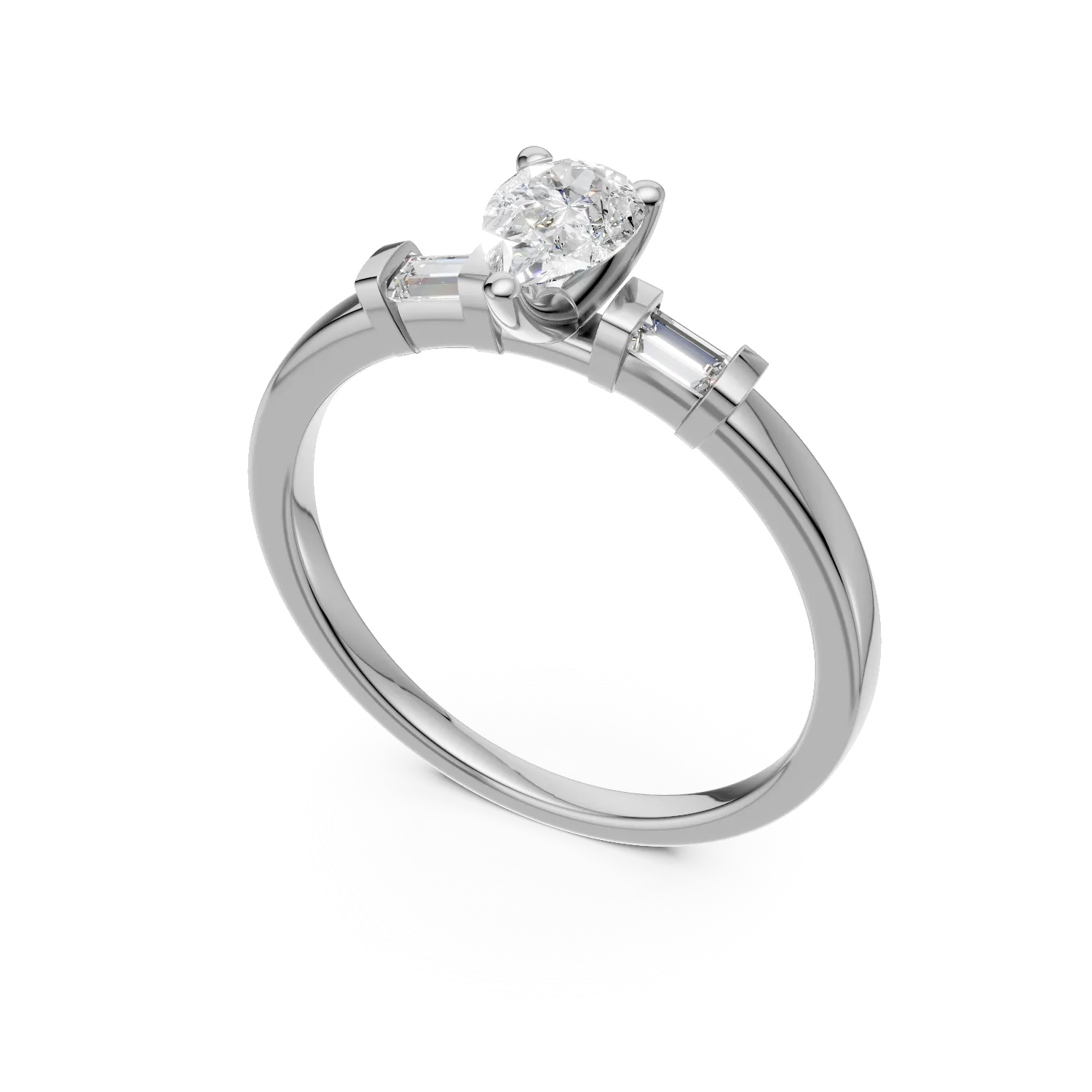 Inel de logodna din aur alb de 18K cu diamant de 0.4ct si diamante de 0.08ct