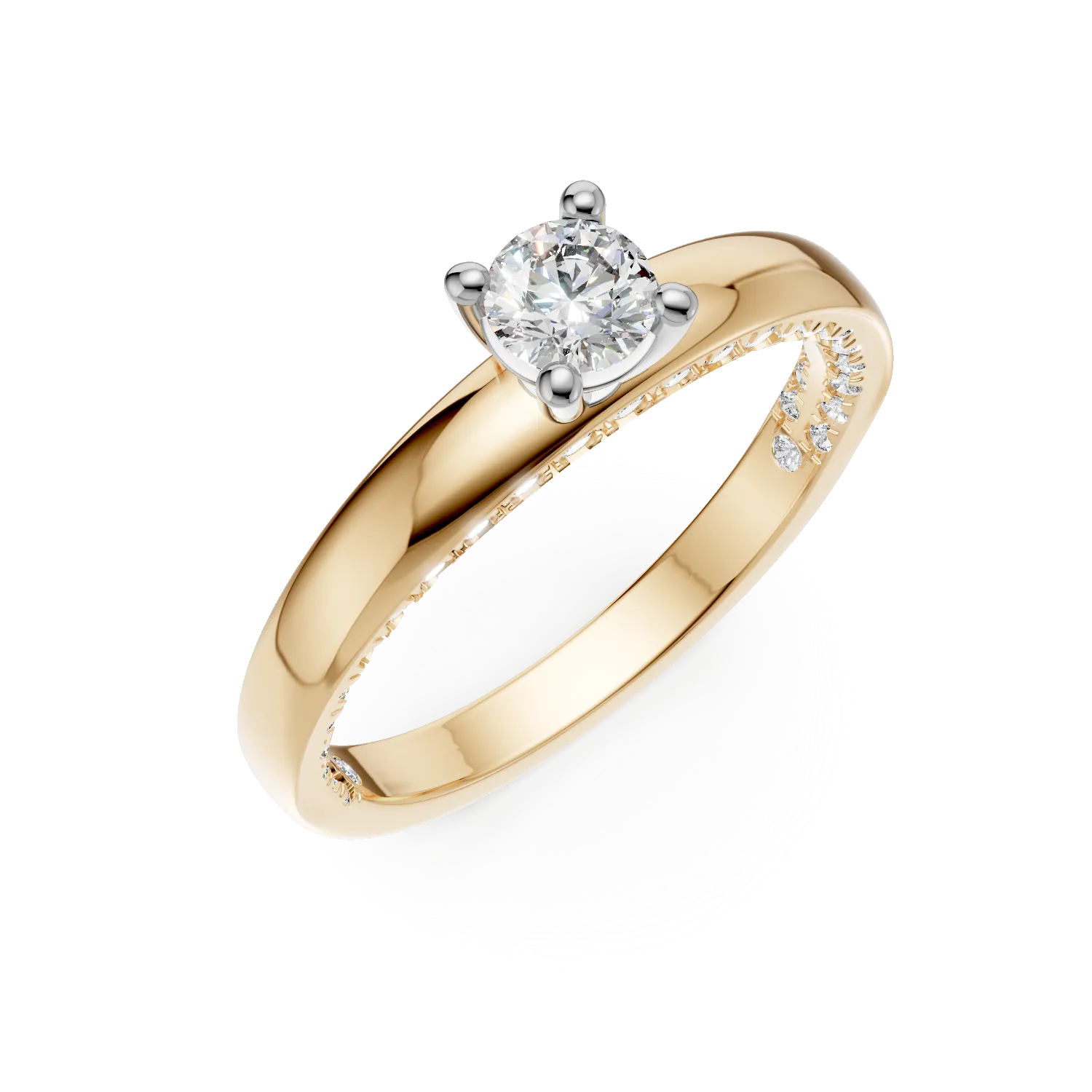 18K yellow gold engagement ring with 0.2ct diamond and 0.2ct diamonds