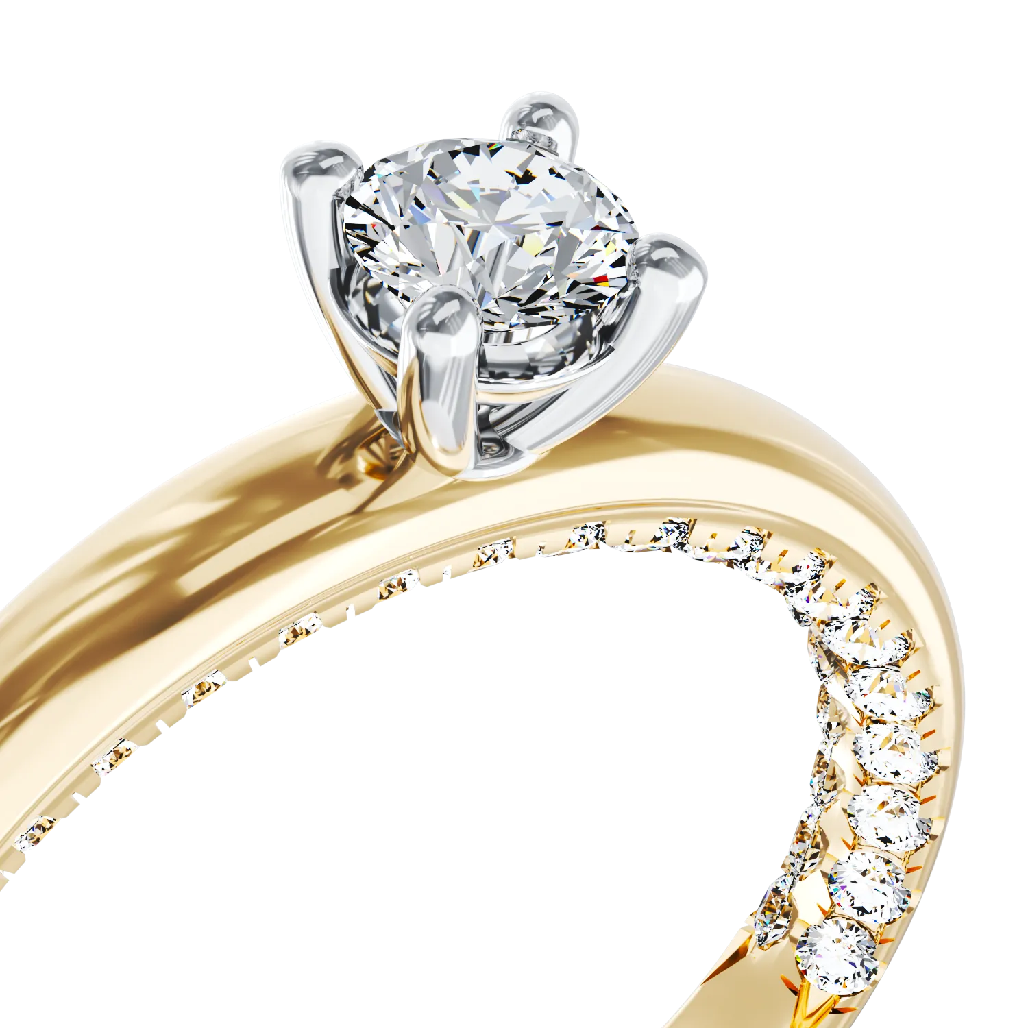 18K yellow gold engagement ring with 0.2ct diamond and 0.2ct diamonds