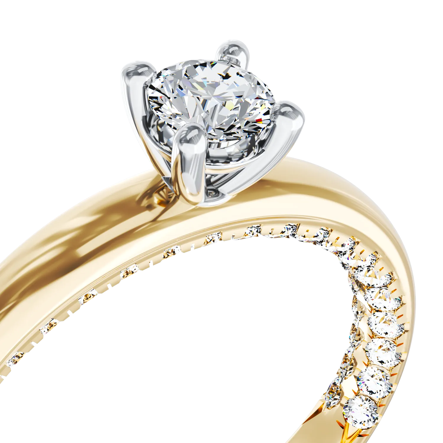 Годежен пръстен от 18K жълто злато с 0.2ct диамант и 0.2ct диаманти