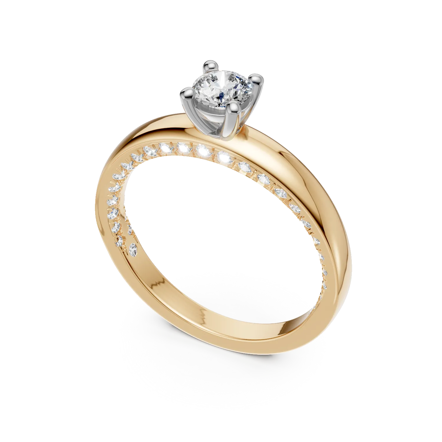 Inel de logodna din aur galben de 18K cu diamant de 0.2ct si diamante de 0.2ct