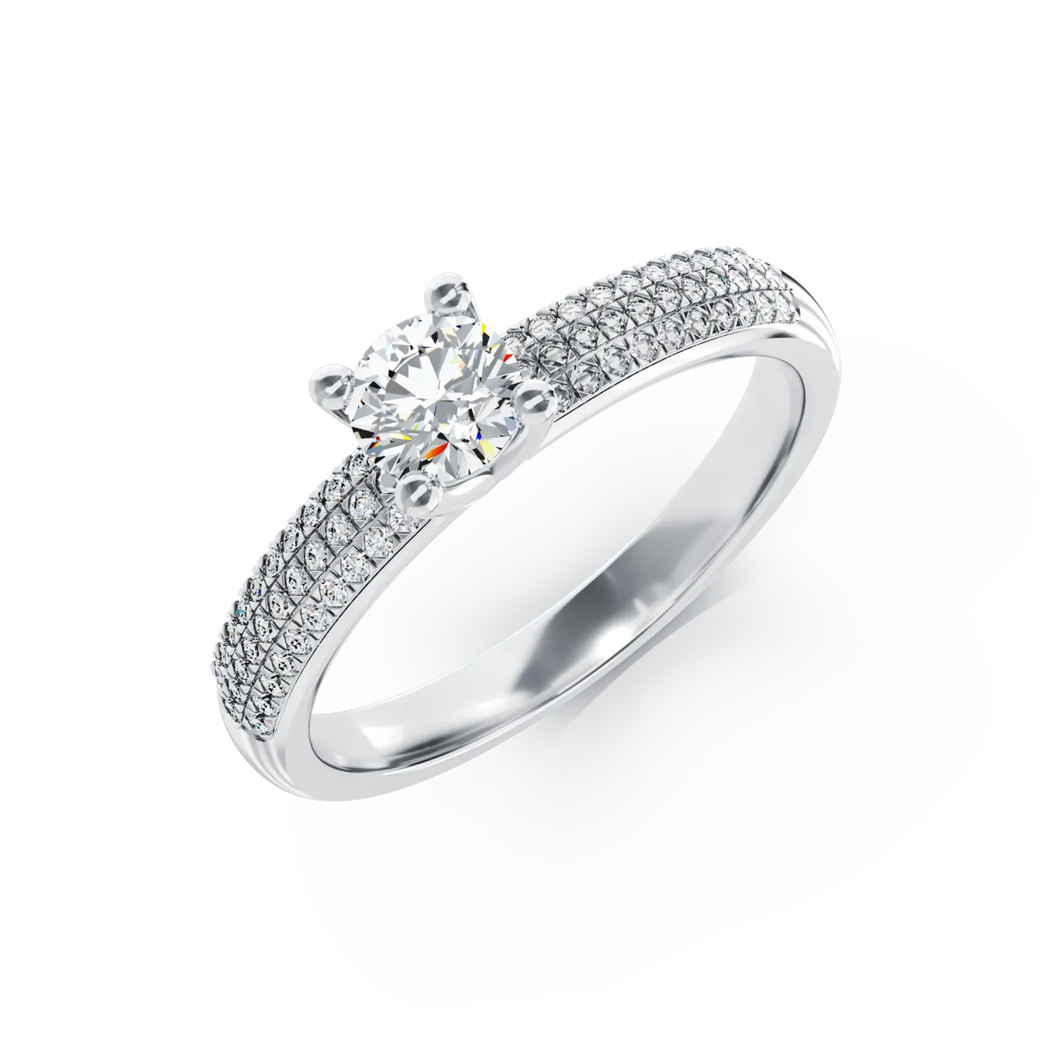 Inel de logodna din aur alb de 18K cu diamant de 0.3ct si diamante de 0.27ct