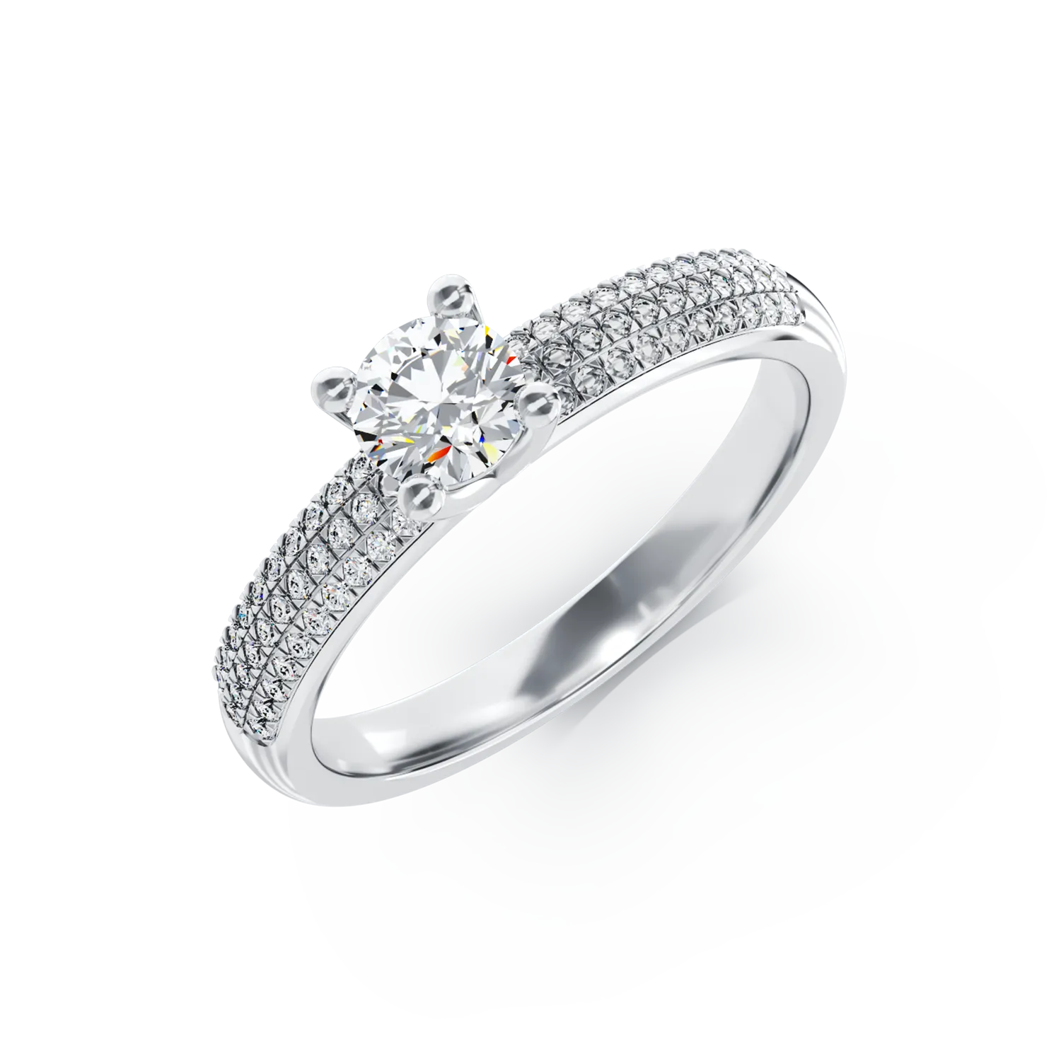 18K white gold engagement ring with 0.3ct diamond and 0.27ct diamonds