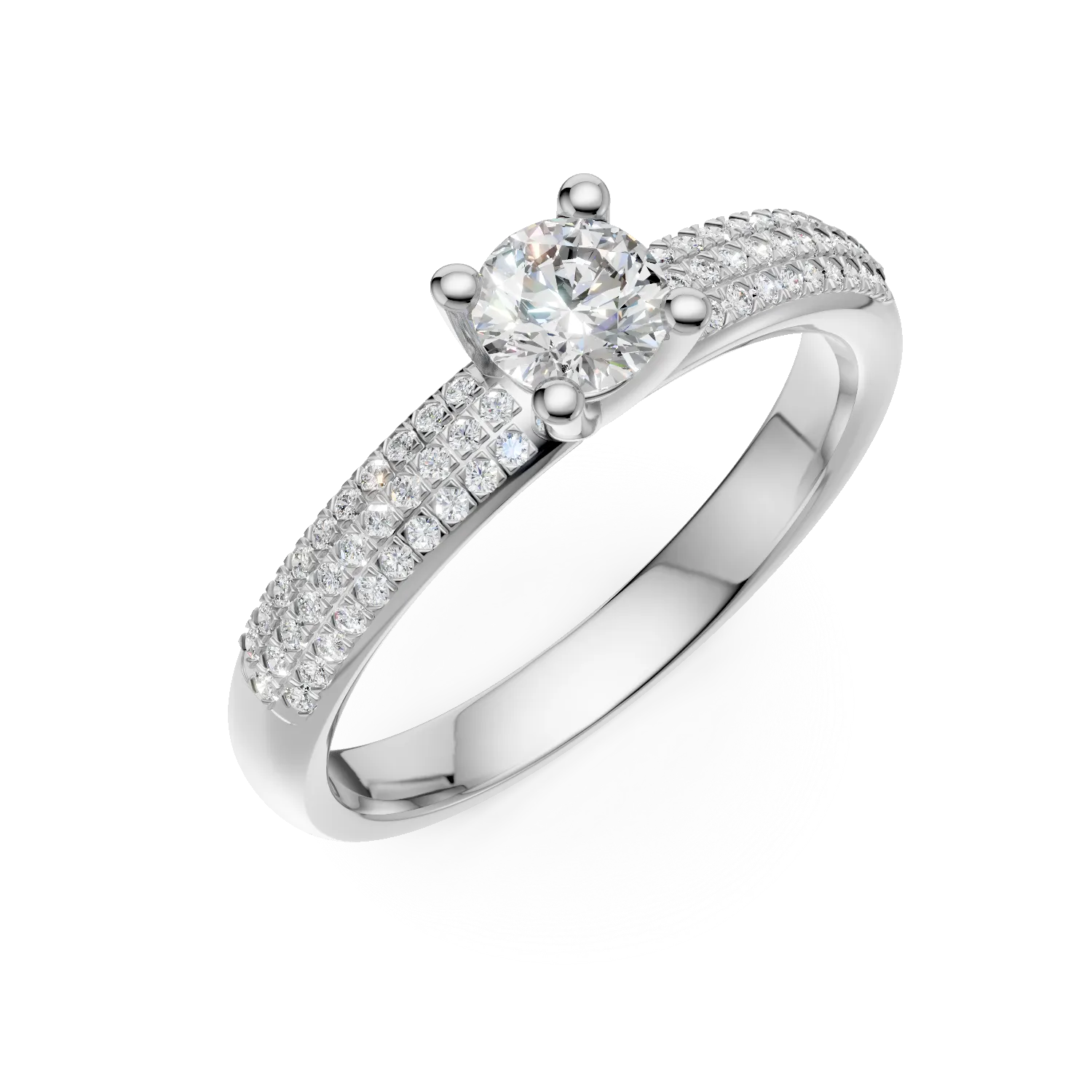 Pierścionek zaręczynowy z 18K białego złota z 0.3ct diamentem i 0.27ct diamentem
