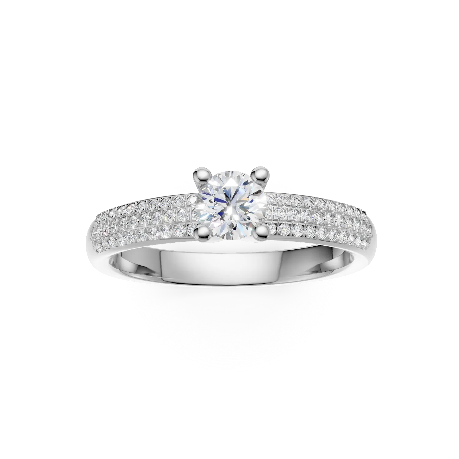 Inel de logodna din aur alb de 18K cu diamant de 0.3ct si diamante de 0.27ct