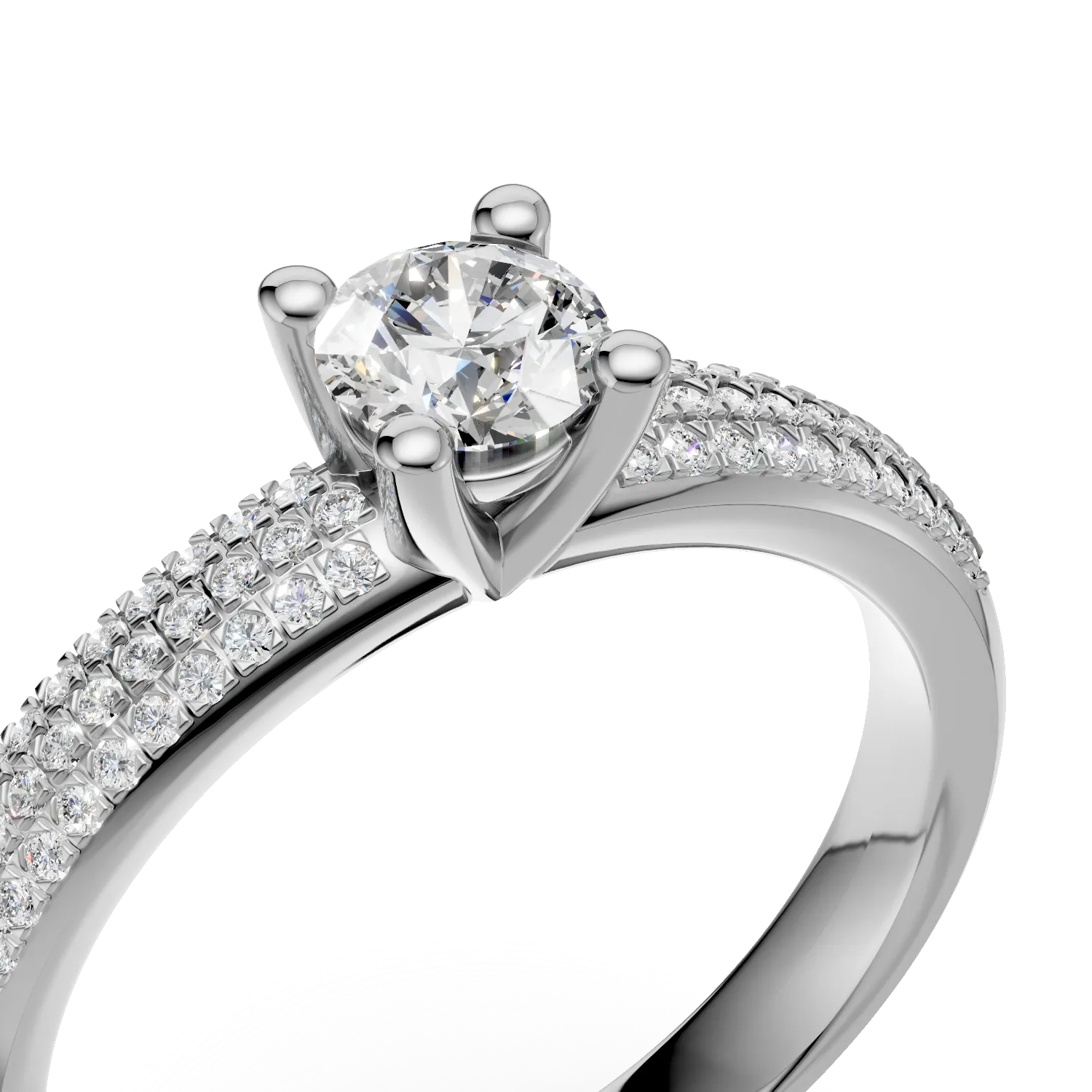 Inel de logodna din aur alb de 18K cu diamant de 0.3ct si diamante de 0.27ct