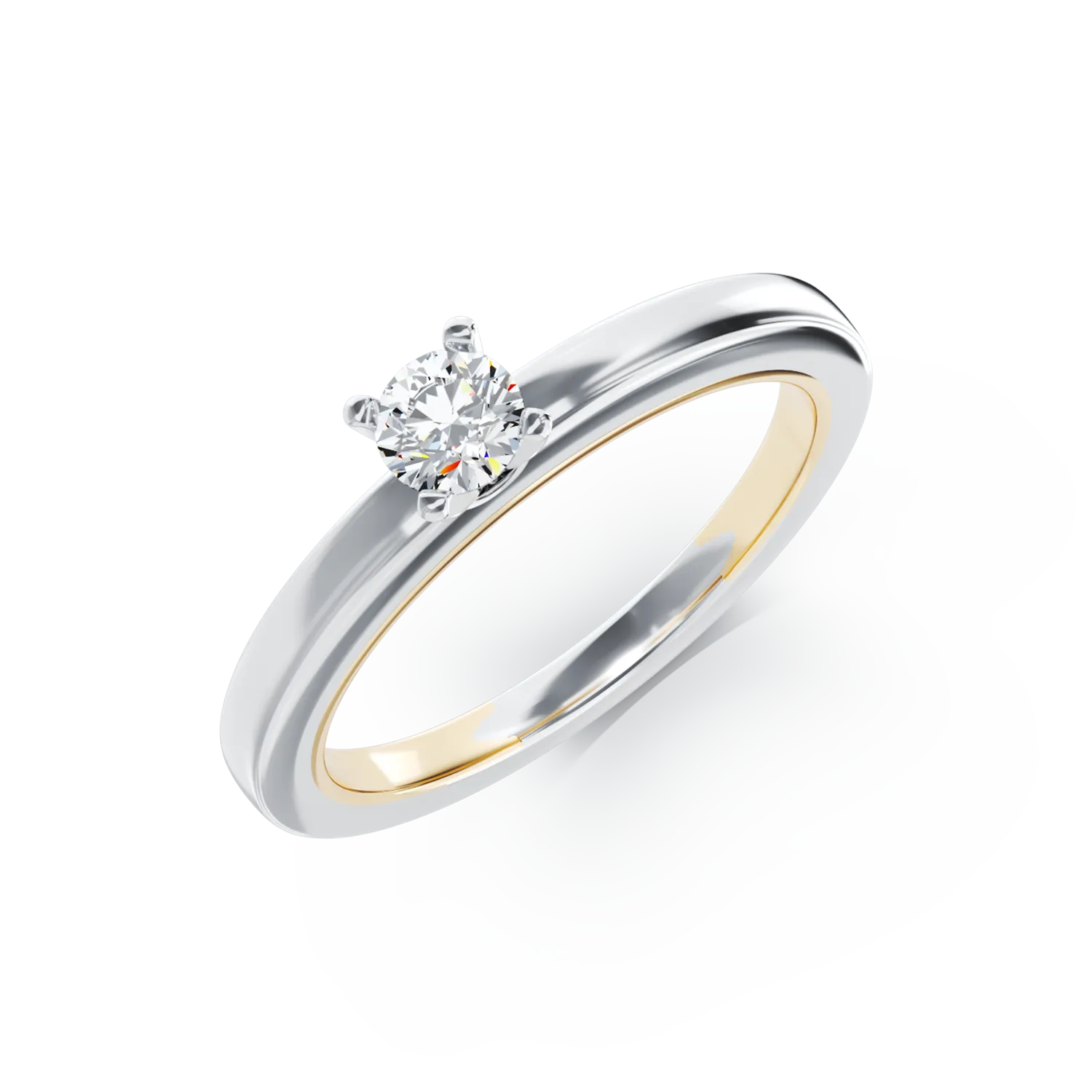 Годежен пръстен от бяло-жълто злато 18K с диамант пасианс 0.15ct