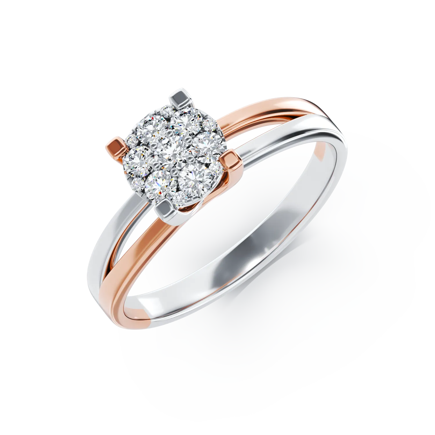 Eljegyzési gyűrű 18K-os fehér-rózsaszín aranyból 0.24ct gyémánttal. Gramm: 3,5