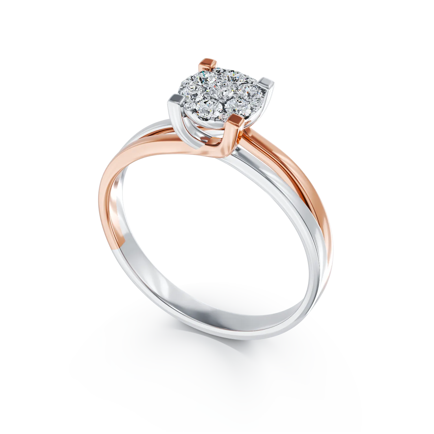18K бяло-розов златен годежен пръстен с диаманти от 0.24ct