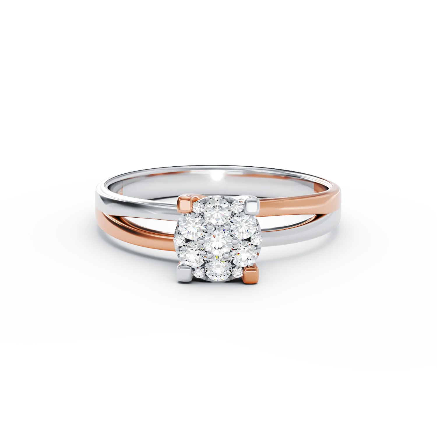 Inel de logodna din aur alb-roz de 18K cu diamante de 0.24ct