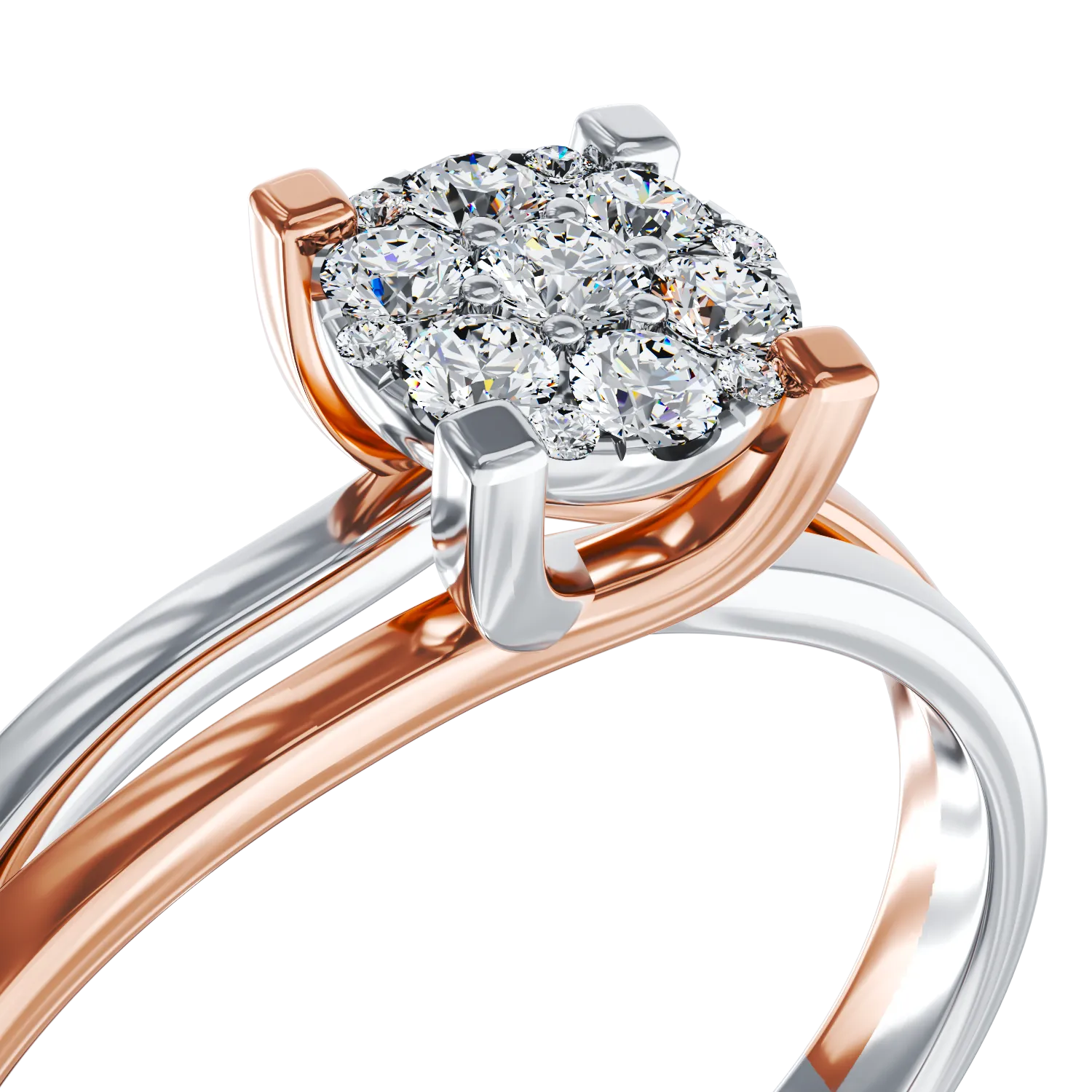 Pierścionek zaręczynowy 18-karatowy z białego różowego złota z diamentami 0.24ct