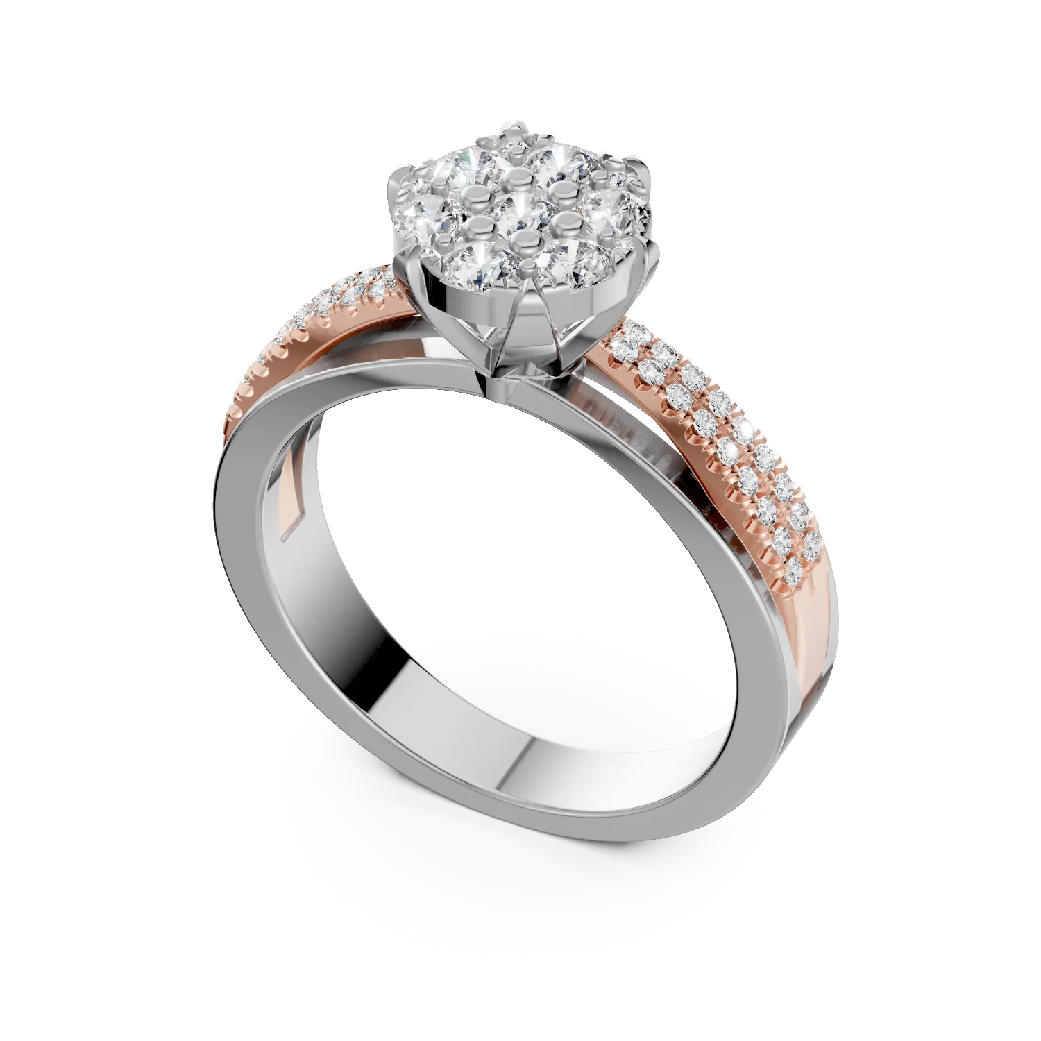 18K fehérrózsa arany eljegyzési gyűrű 0.36ct gyémántokkal