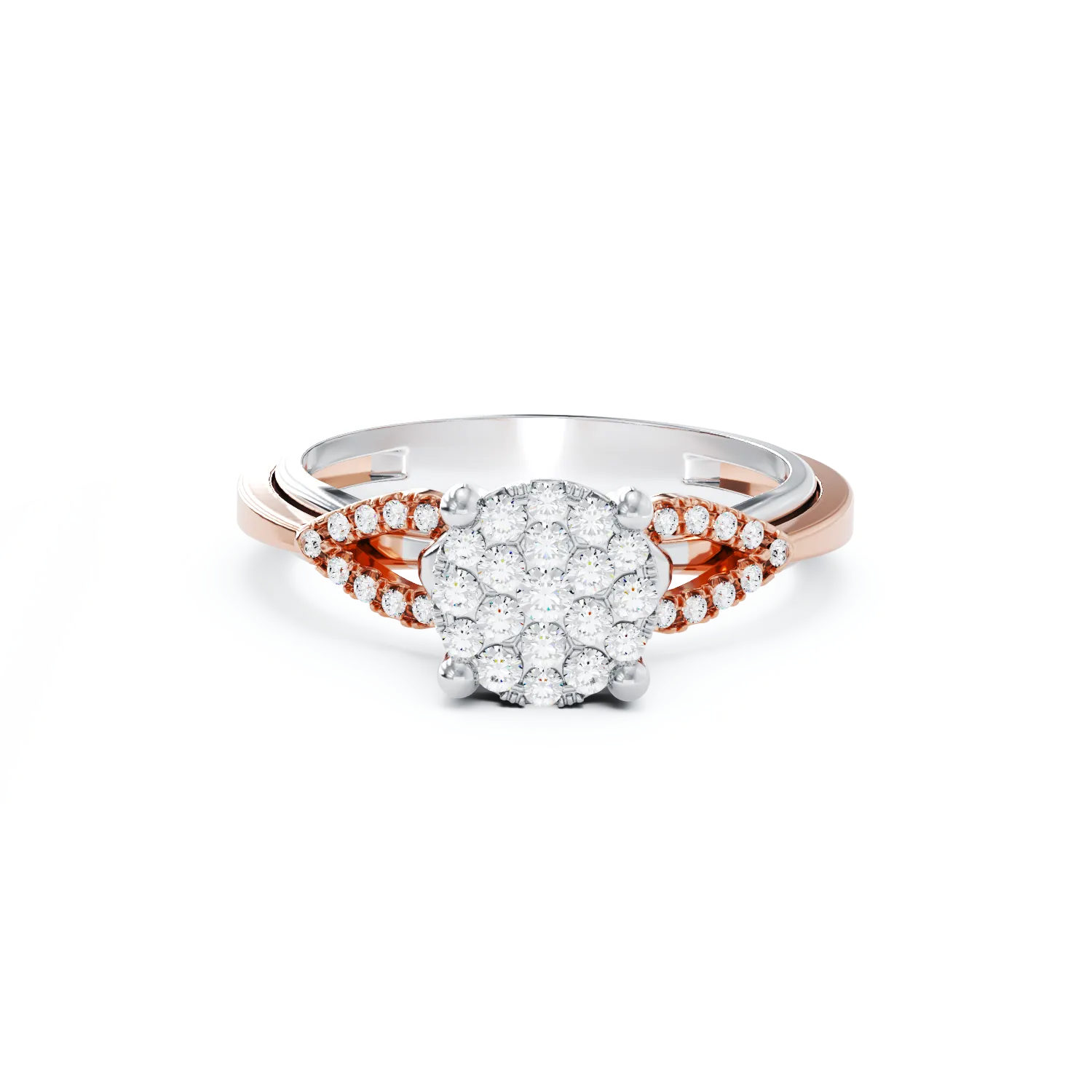 Годежен пръстен от бяло розово злато 18K с диаманти 0.35ct