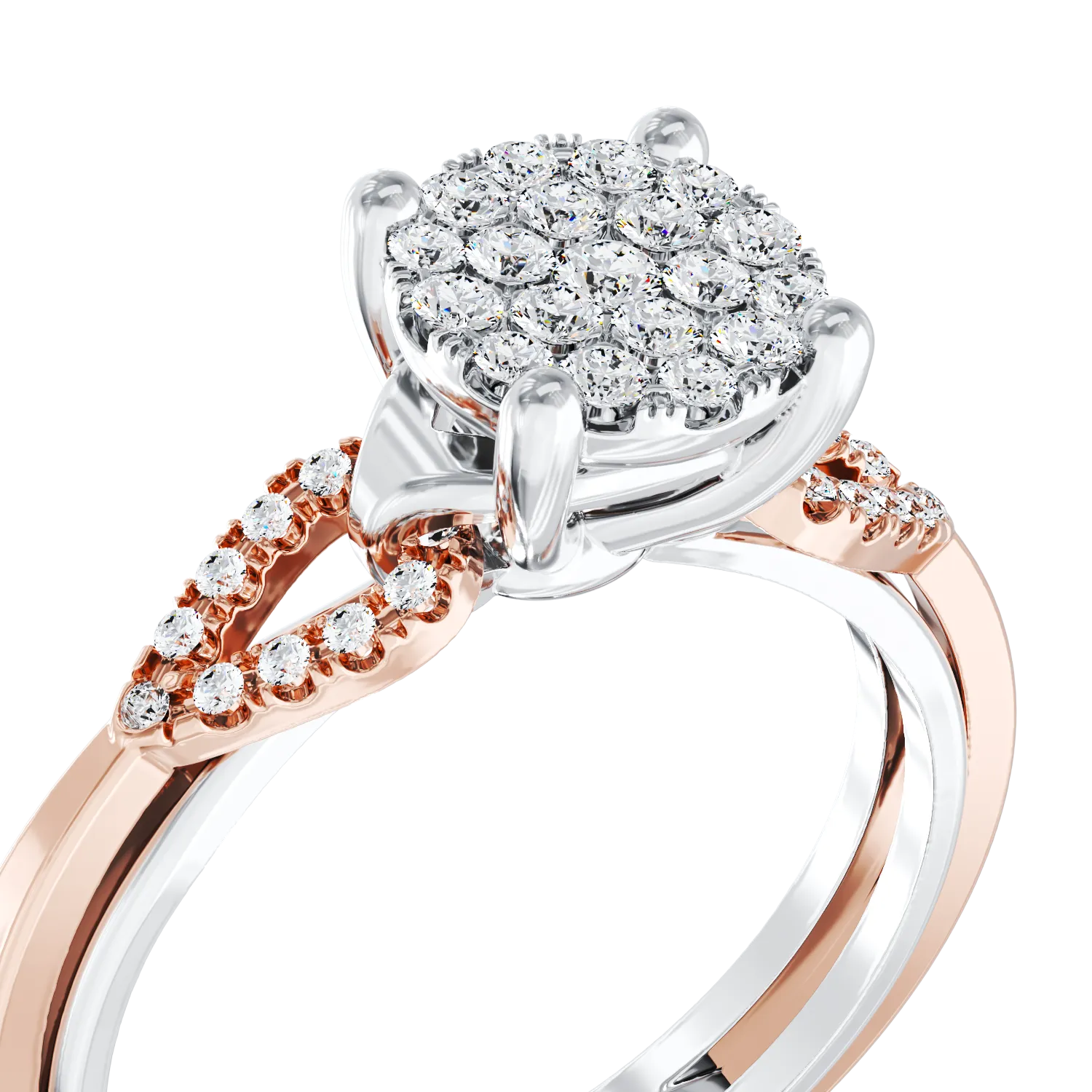 Eljegyzési gyűrű 18K-os fehér-rózsaszín aranyból 31 darab 0.33ct gyémánttal