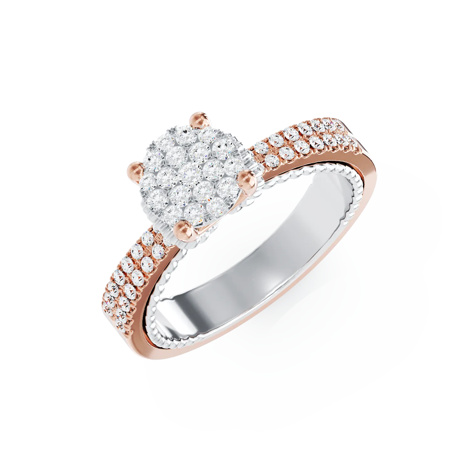 Годежен пръстен от бяло розово злато 18K с диаманти 0.44ct