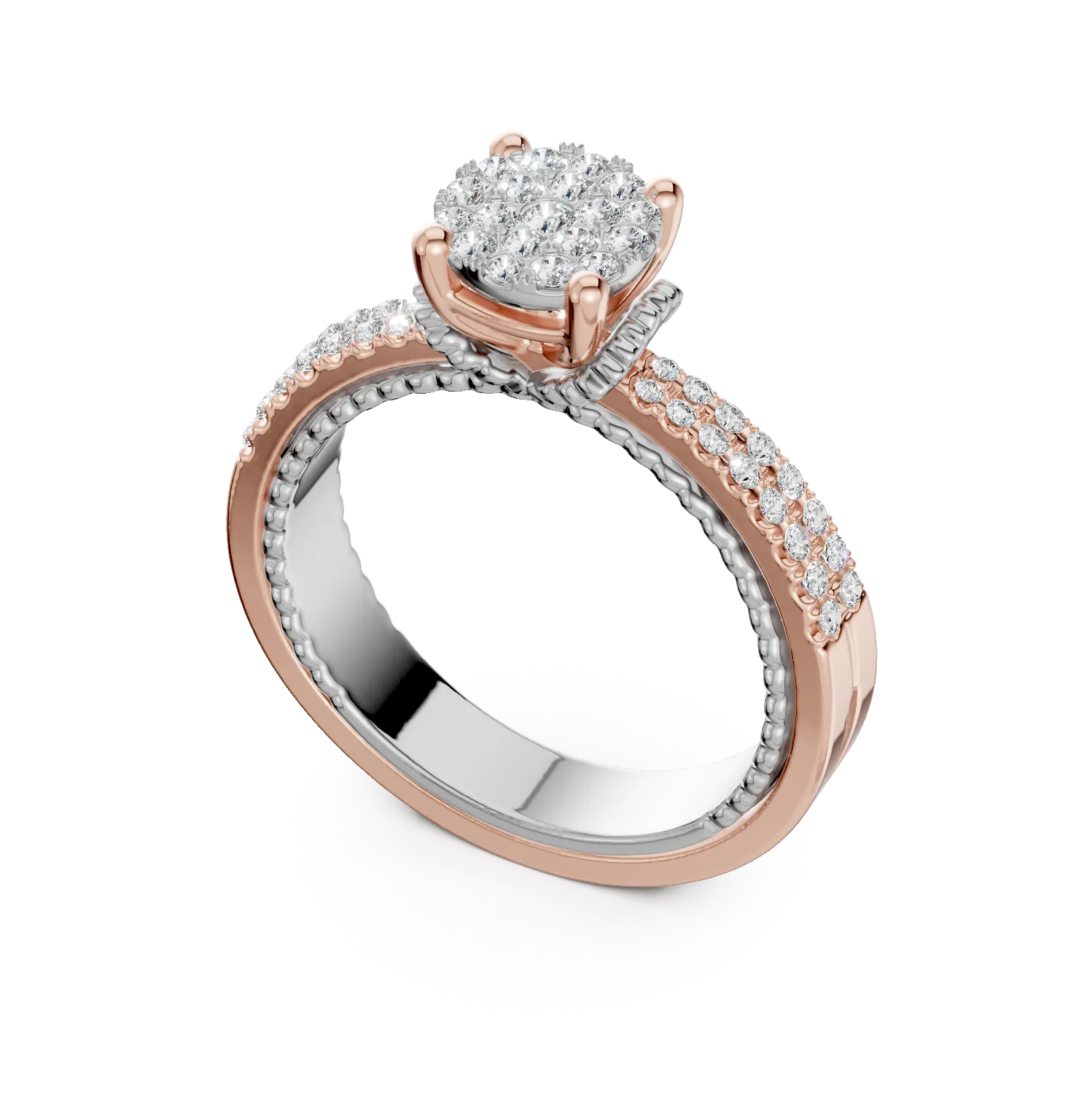 Inel de logodna din aur alb-roz de 18K cu diamante de 0.44ct