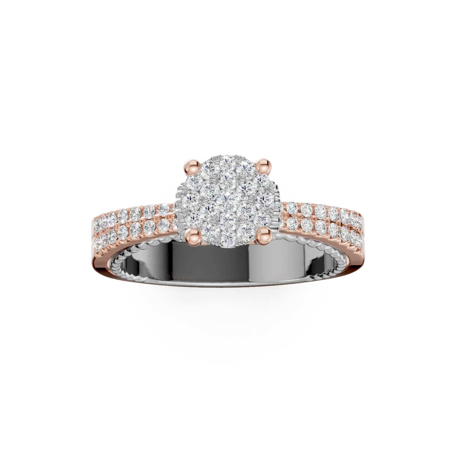 Inel de logodna din aur alb-roz de 18K cu diamante de 0.44ct