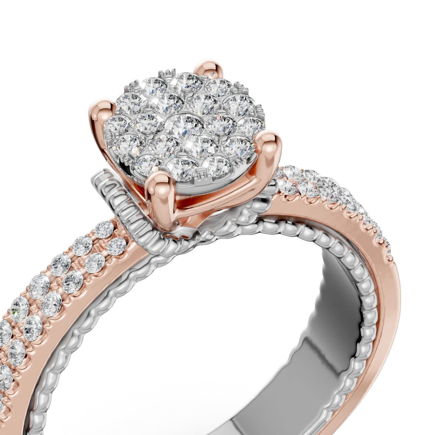 Inel de logodna din aur alb-roz de 18K cu diamante de 0.44ct