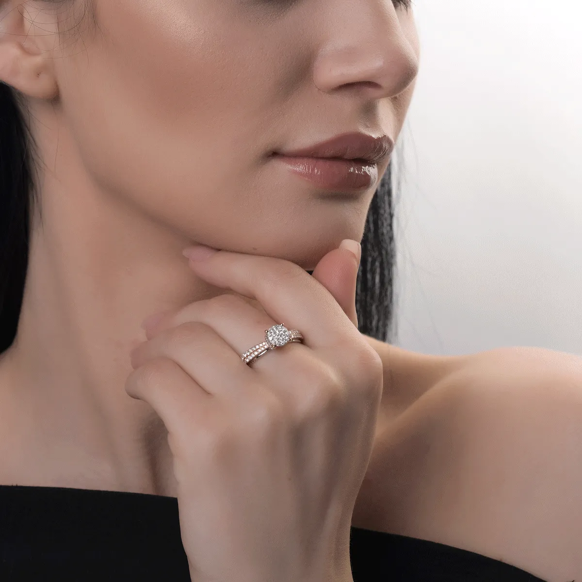 Inel de logodna din aur alb-roz de 18K cu diamante de 0.44ct