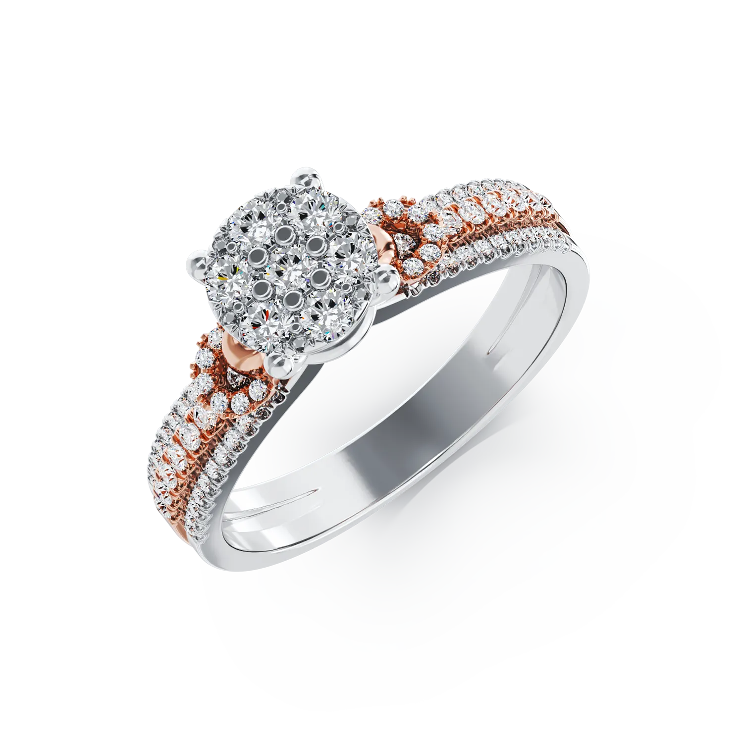 Eljegyzési gyűrű 18K-os fehér-rózsaszín aranyból 79 darab 0.47ct gyémánttal