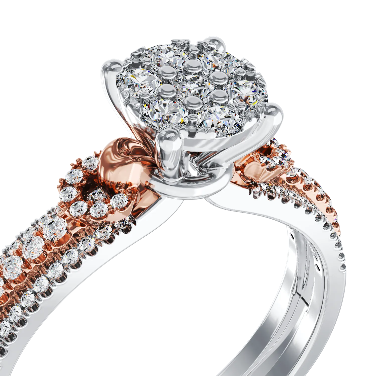Eljegyzési gyűrű 18K-os fehér-rózsaszín aranyból 79 darab 0.47ct gyémánttal
