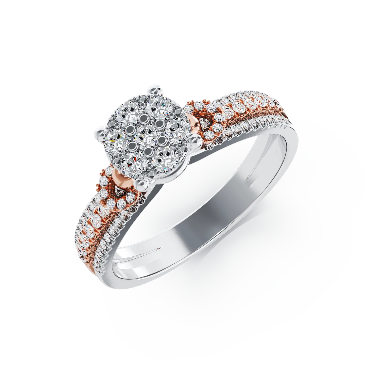 Inel de logodna din aur alb-roz cu diamante de 0.46ct