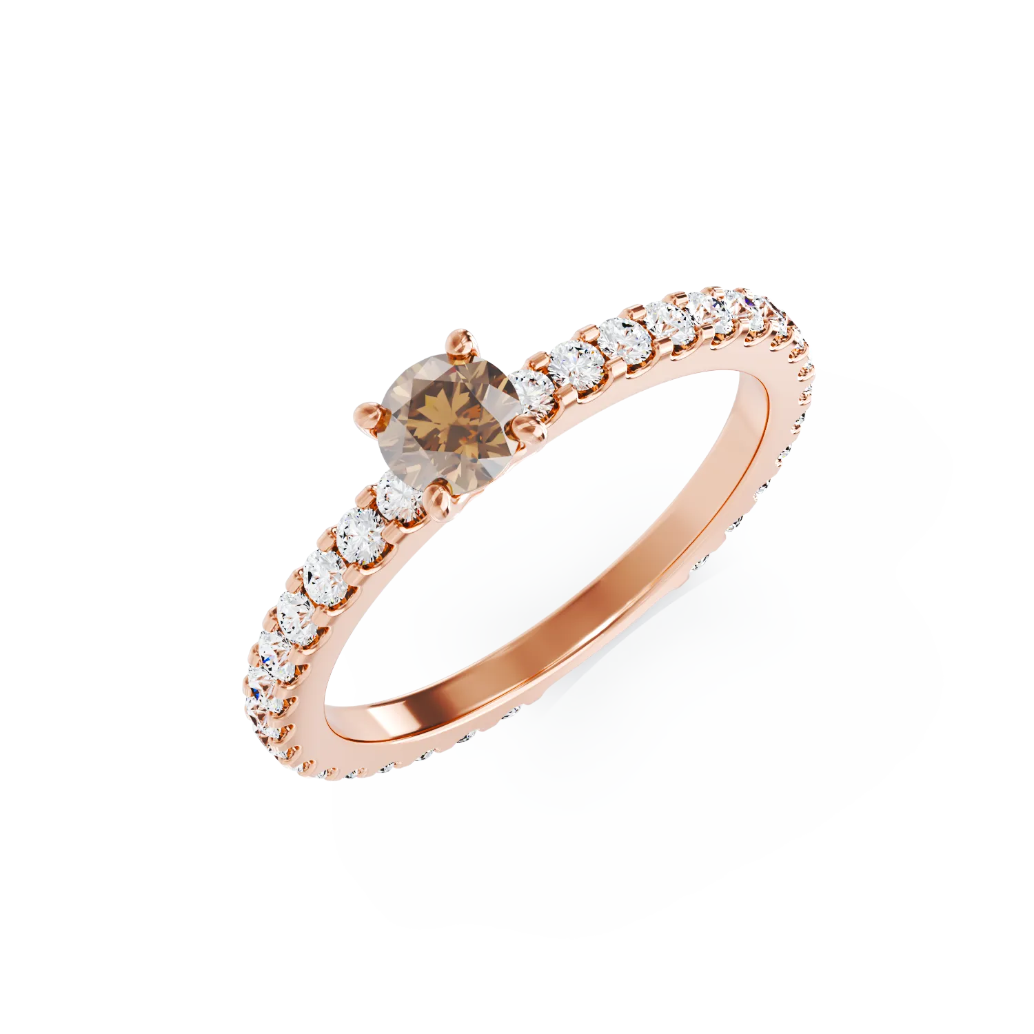 18K rose gold engagement ring with brown diamond of 0.31ct and diamonds of 0.49ct