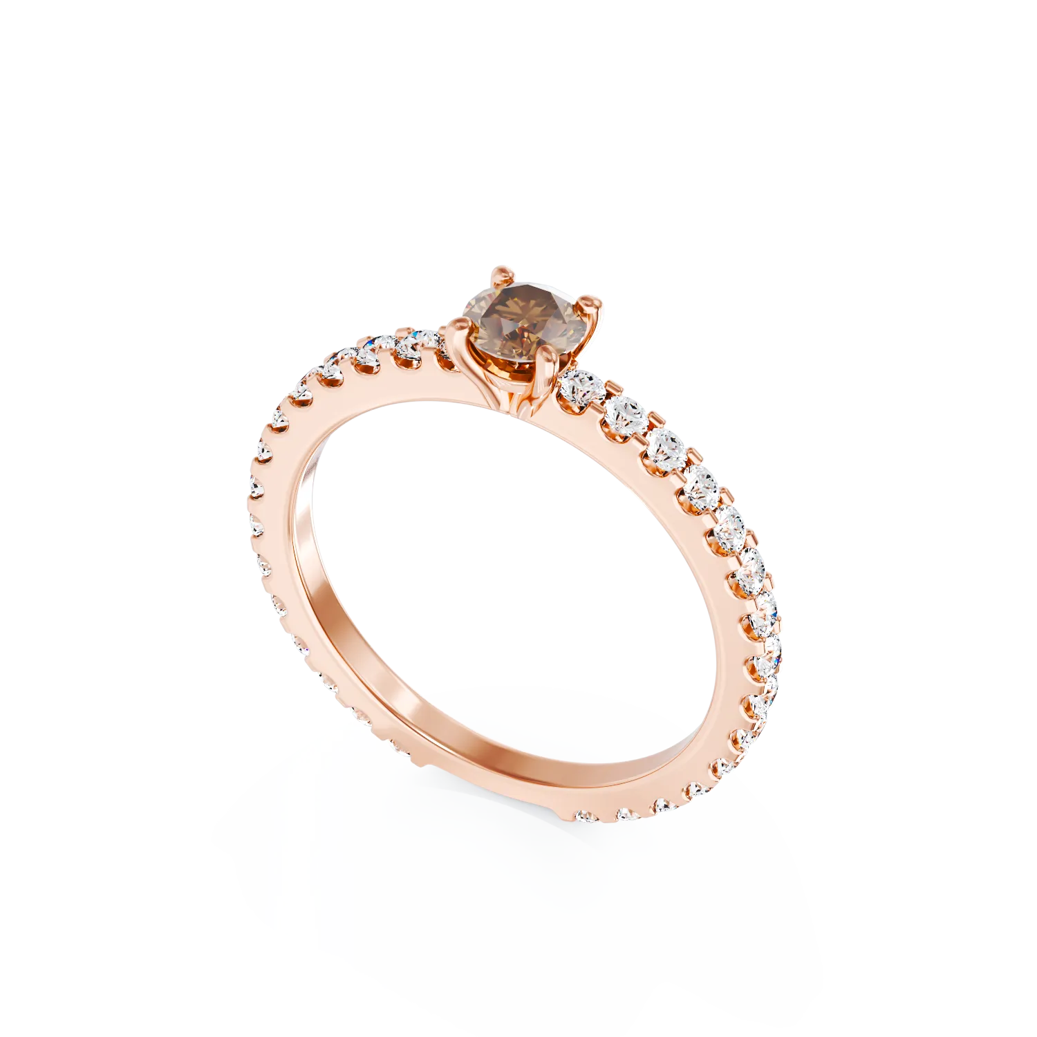 Inel de logodna din aur roz de 18K cu diamant maro de 0.31ct si diamante de 0.49ct